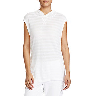 Striped Sheer Hooded Sleeveless Top