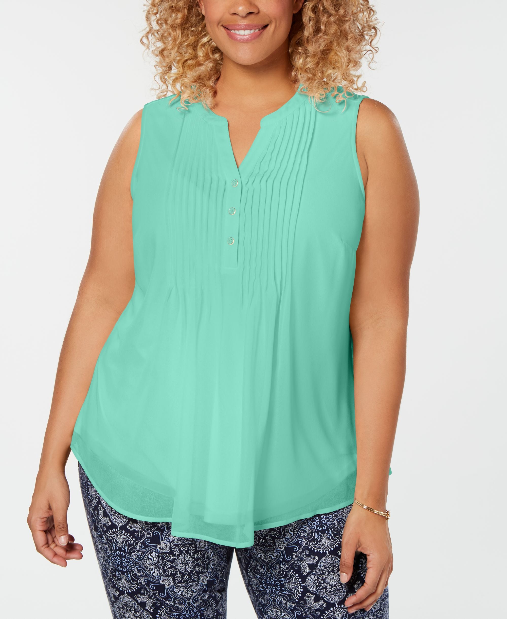 Charter Club Plus Size Pleated Pintuck Top