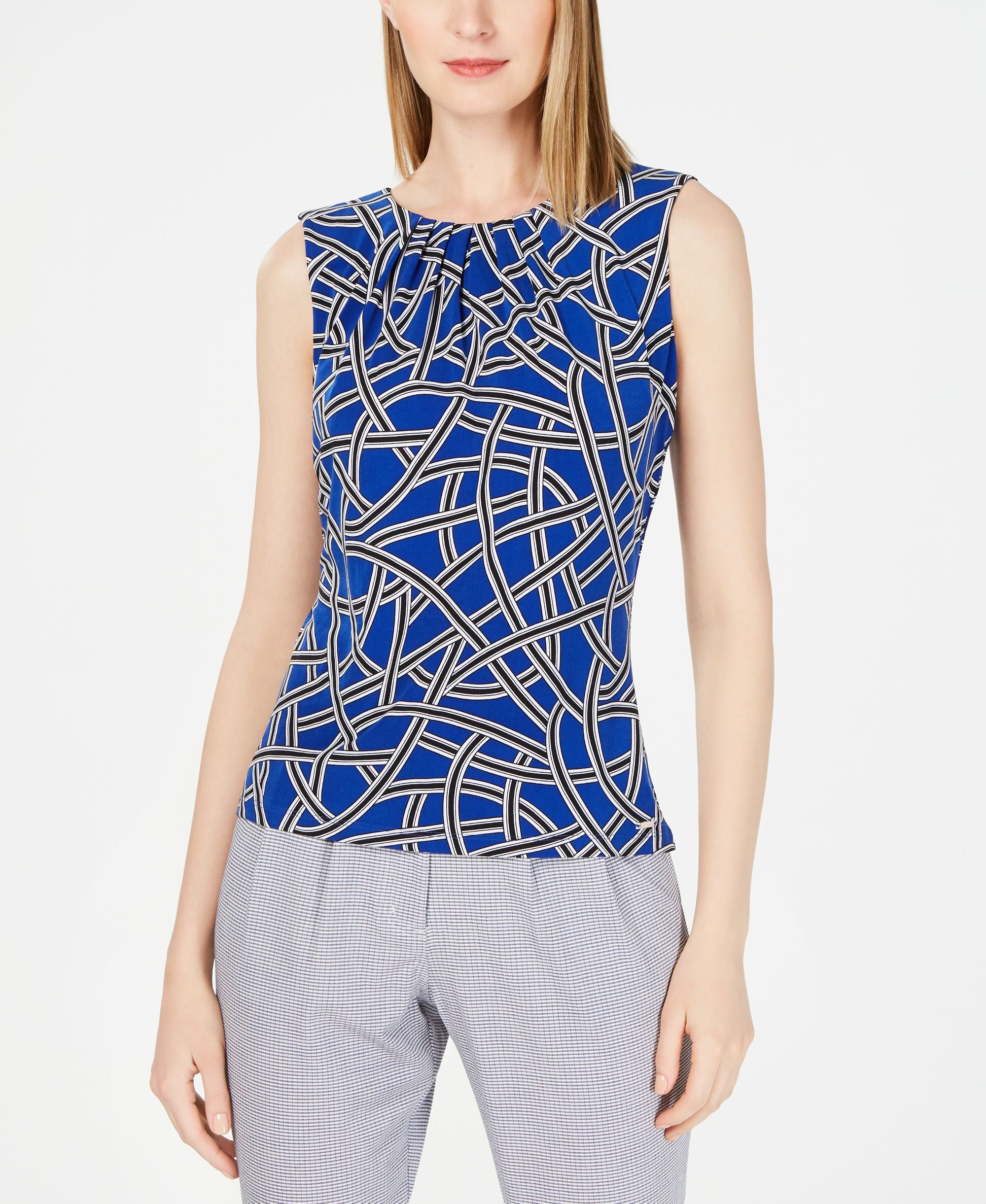 Calvin Klein Sleeveless Pleat Neck Camisole