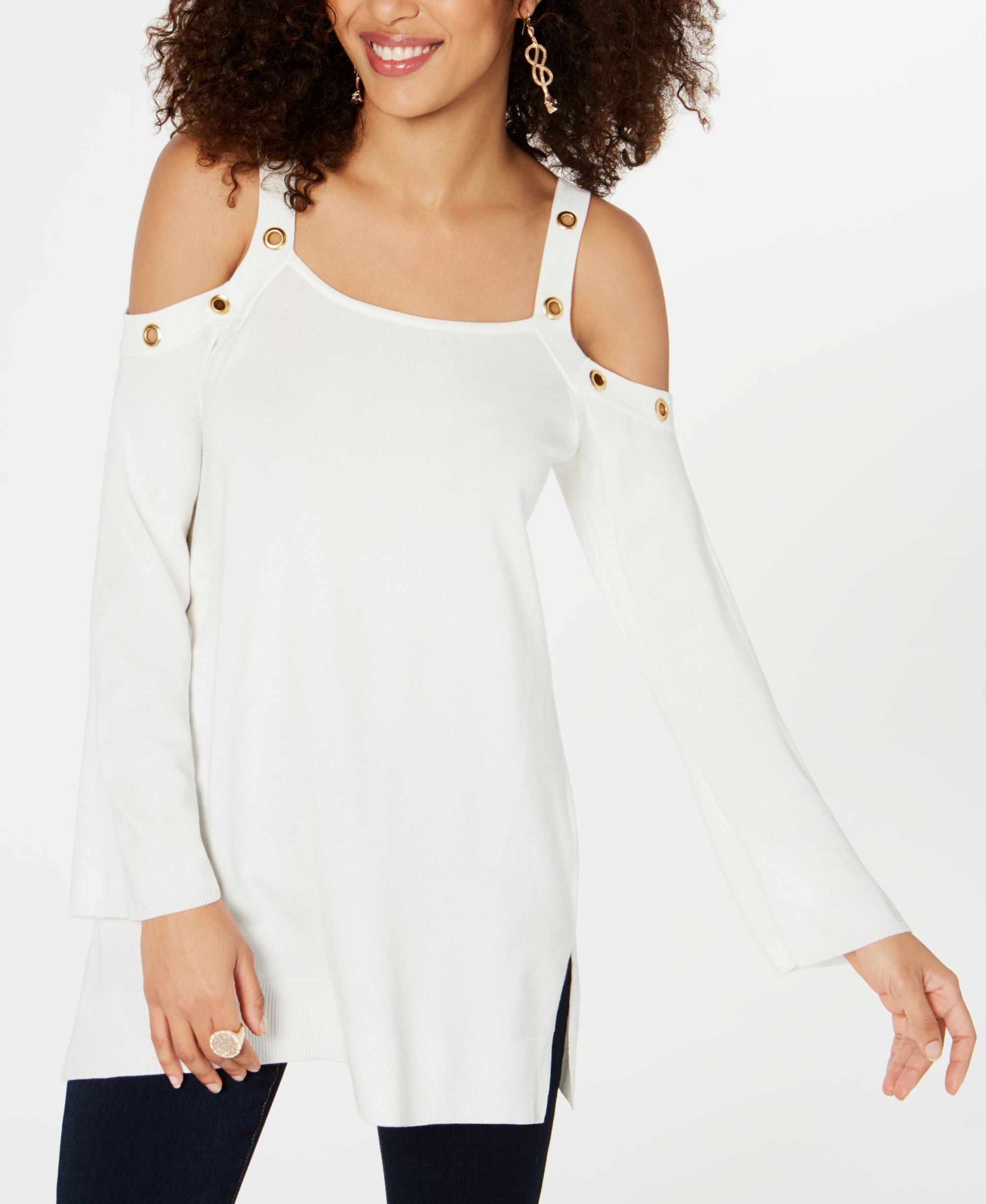 Thalia Sodi Embellished Cold Shoulder Sweater
