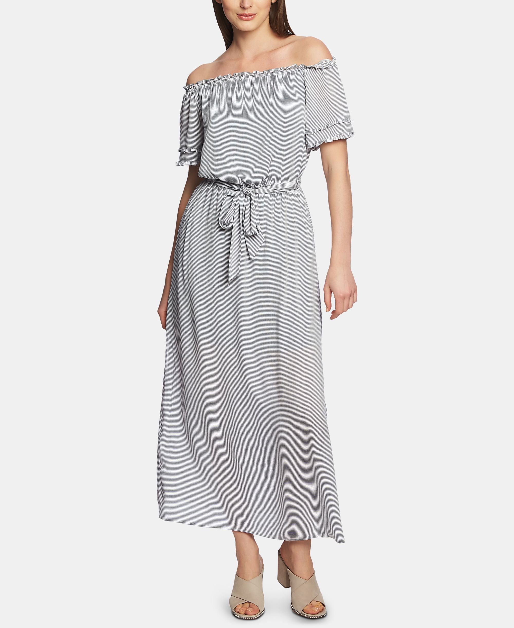 1.State Off The Shoulder Pinstriped Maxi Dress