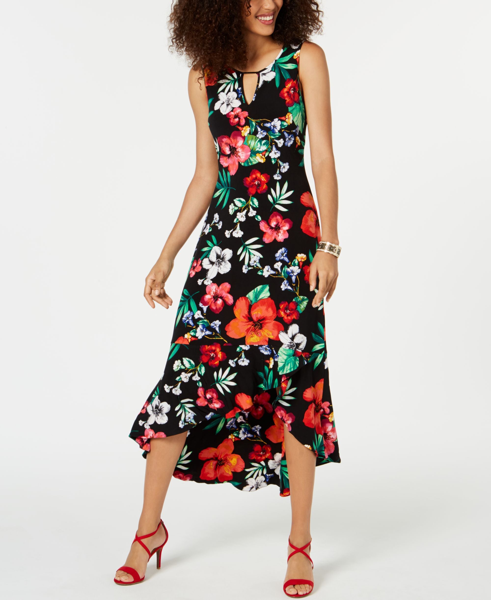 Thalia Sodi Printed Flounce Hem Maxi Dress