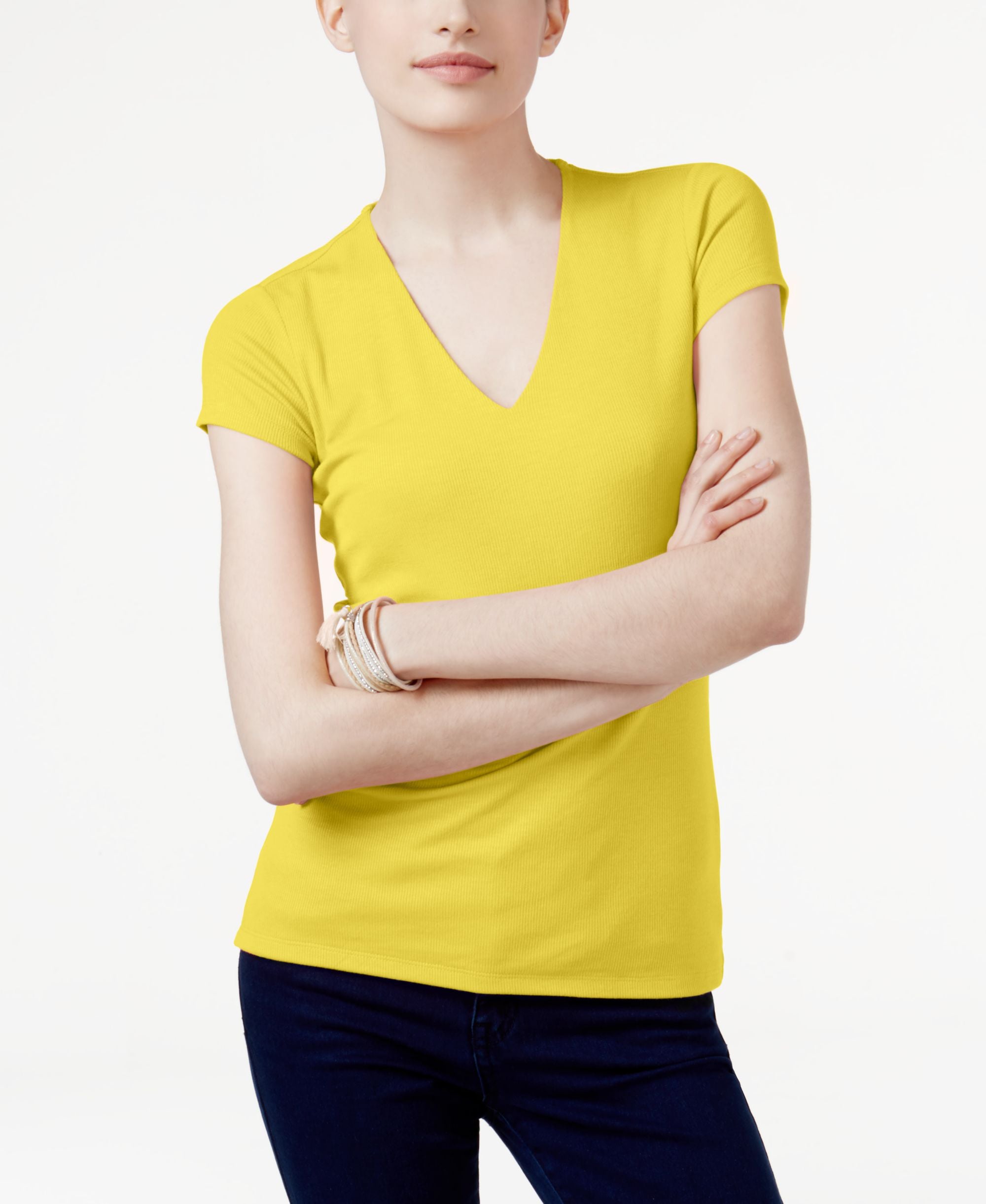 INC International Concepts Ribbed V Neck Top