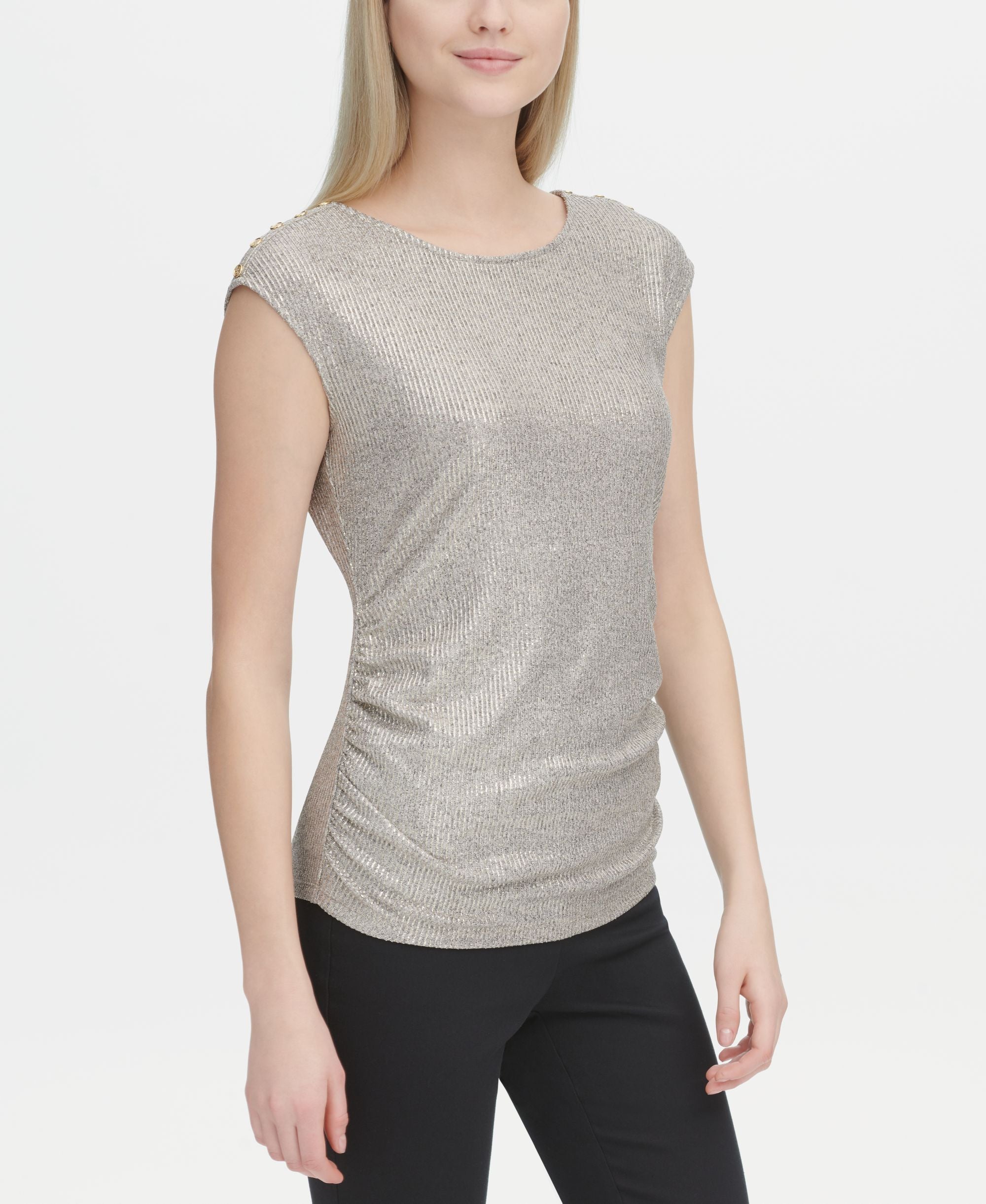 Calvin Klein Metallic Button Shoulder Top