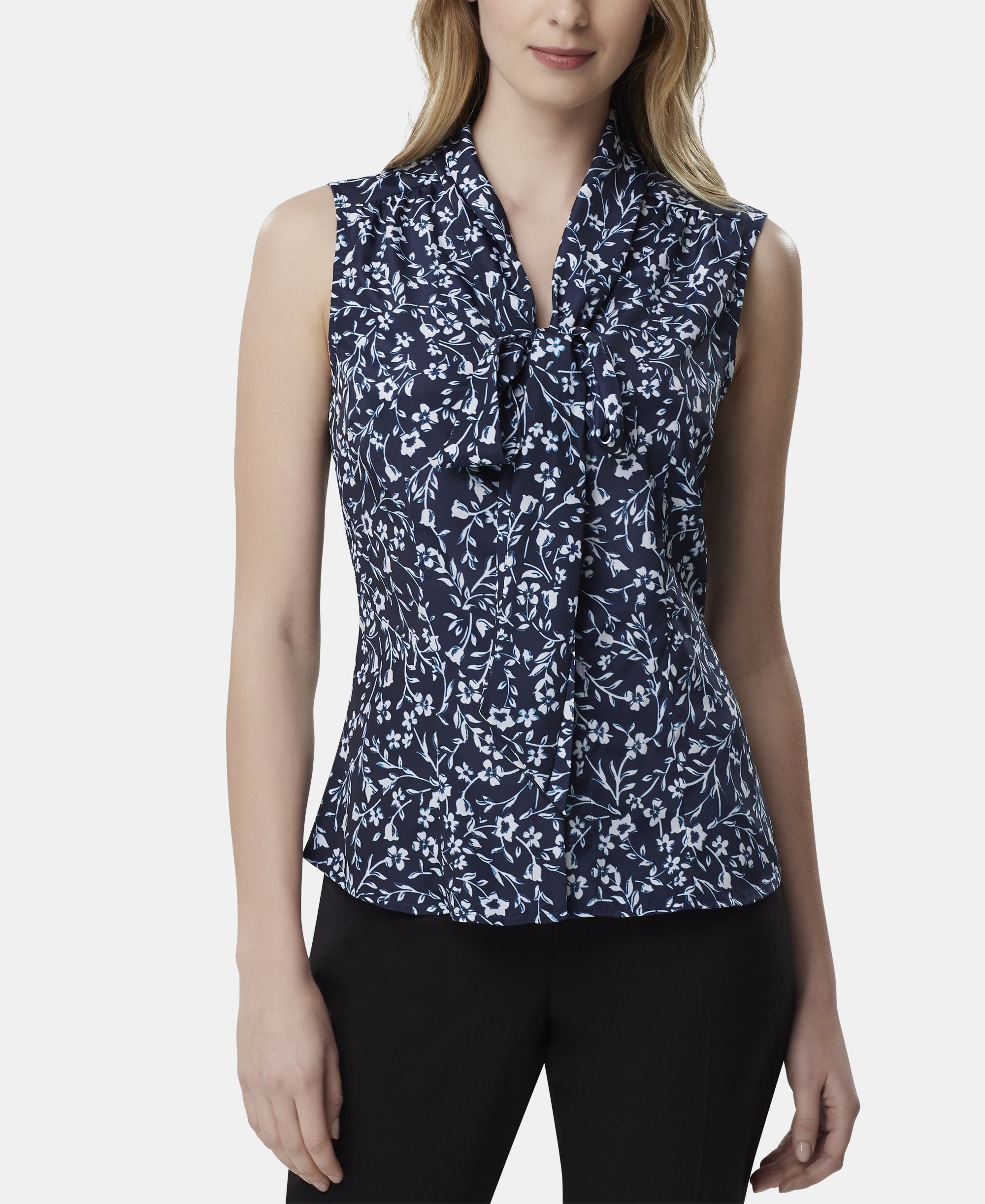 Tahari Asl Printed Tie Neck Top