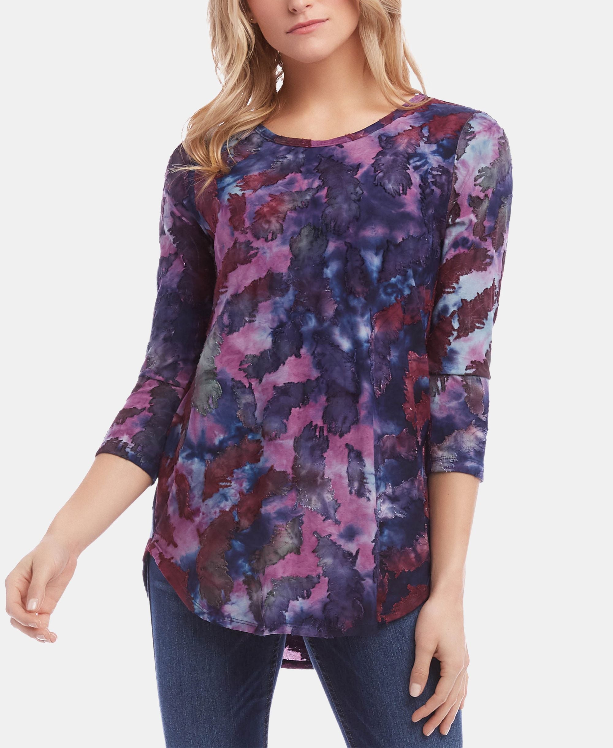 Karen Kane Tie Dye Jacquard Shirttail Hem Top