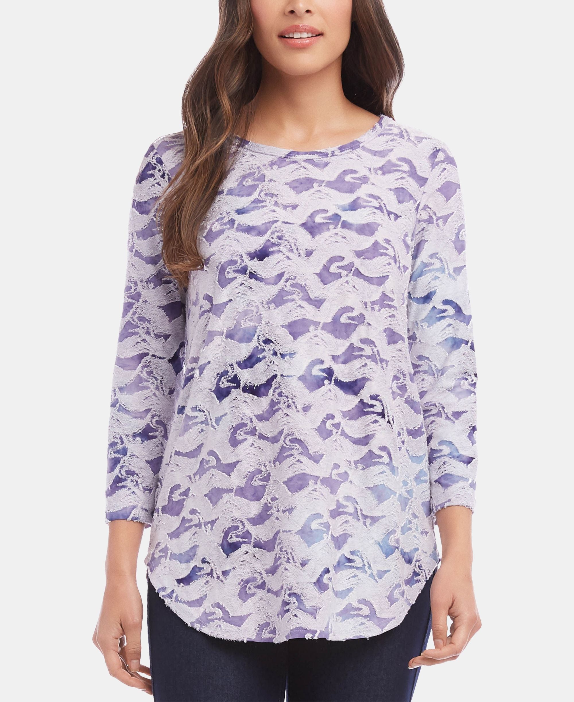 Karen Kane Tie Dye Jacquard Shirttail Hem Top