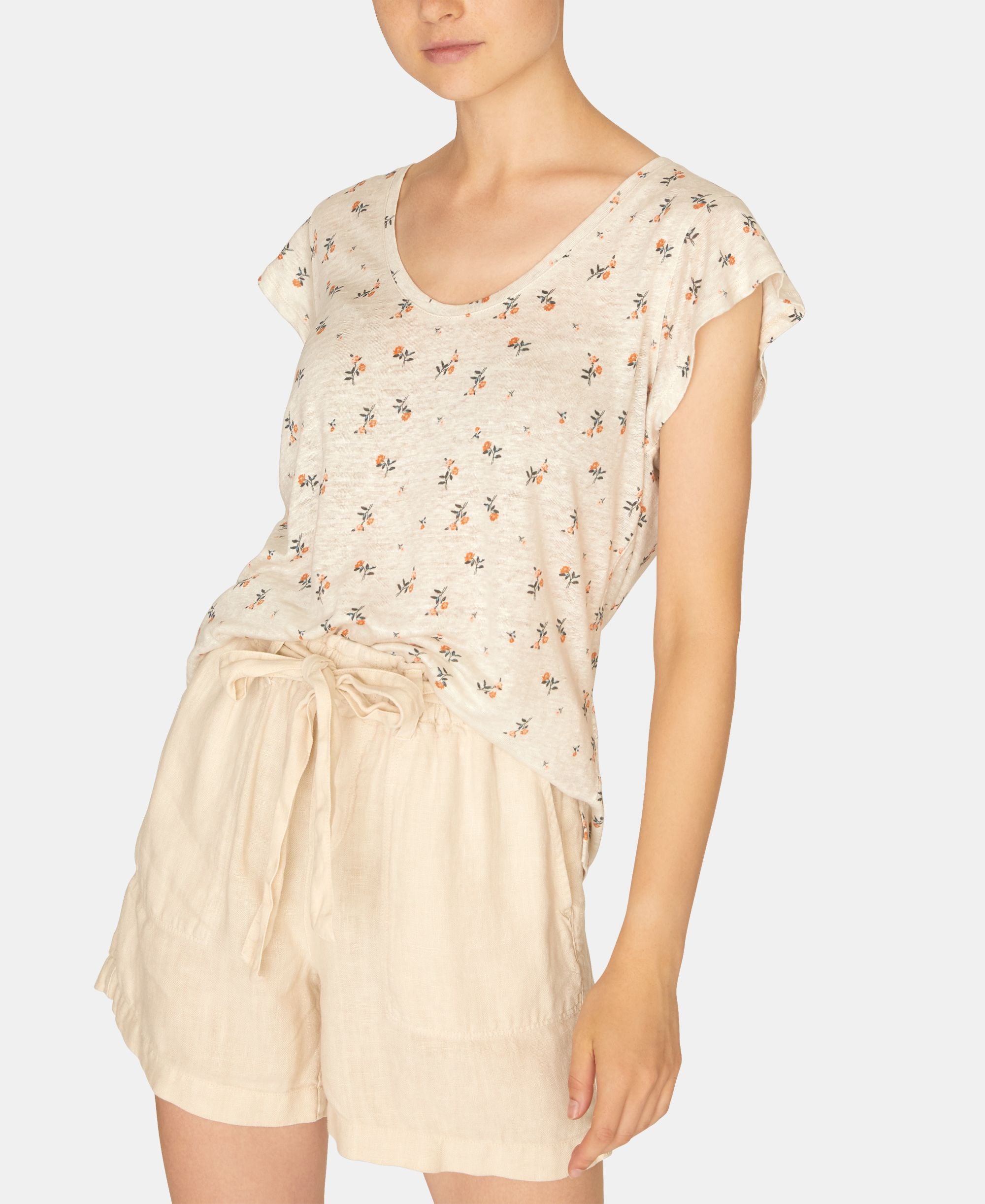 Ruby Printed Scoop-Neck Linen T-Shirt