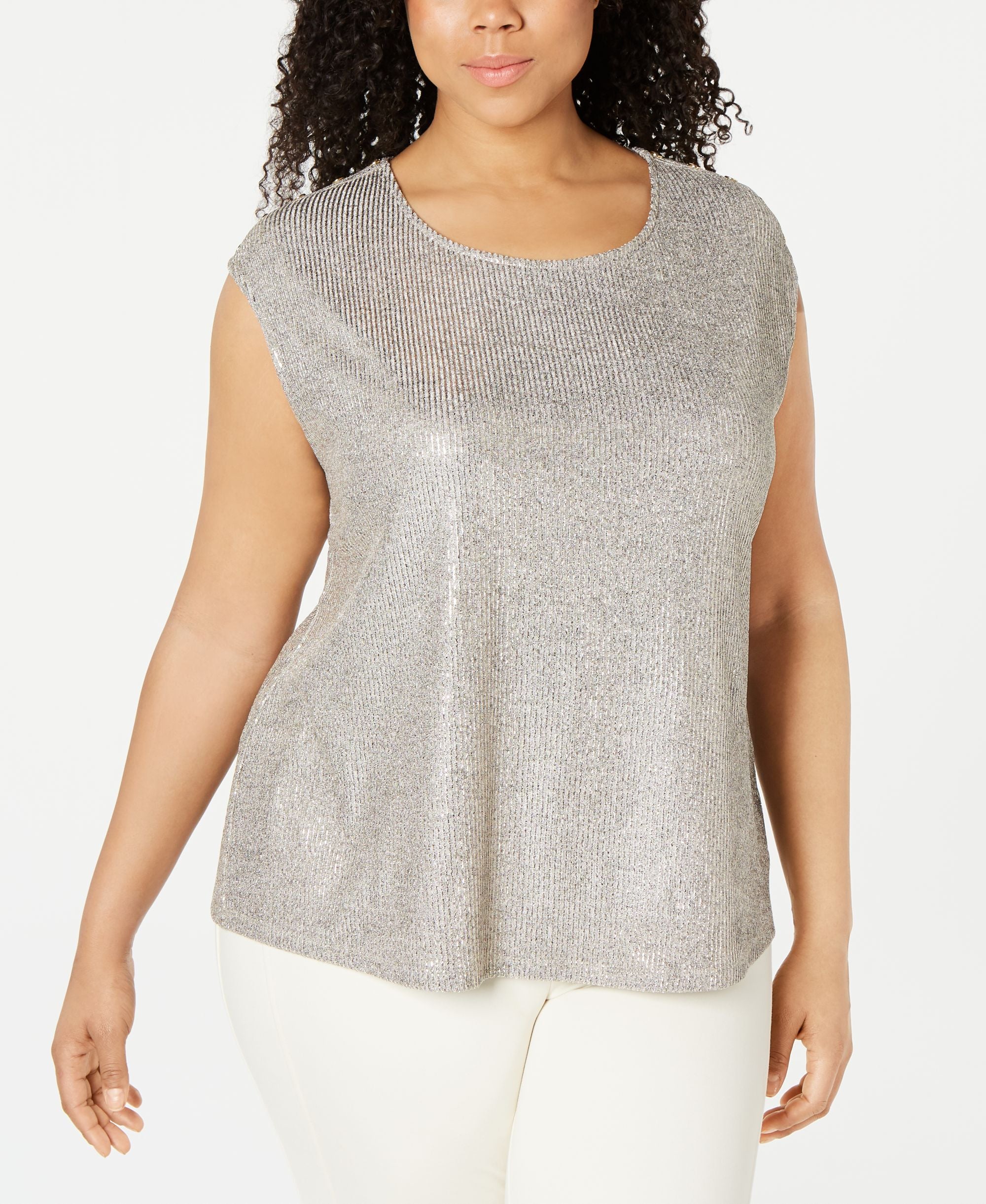 Calvin Klein Plus Size Embellished Metallic Top