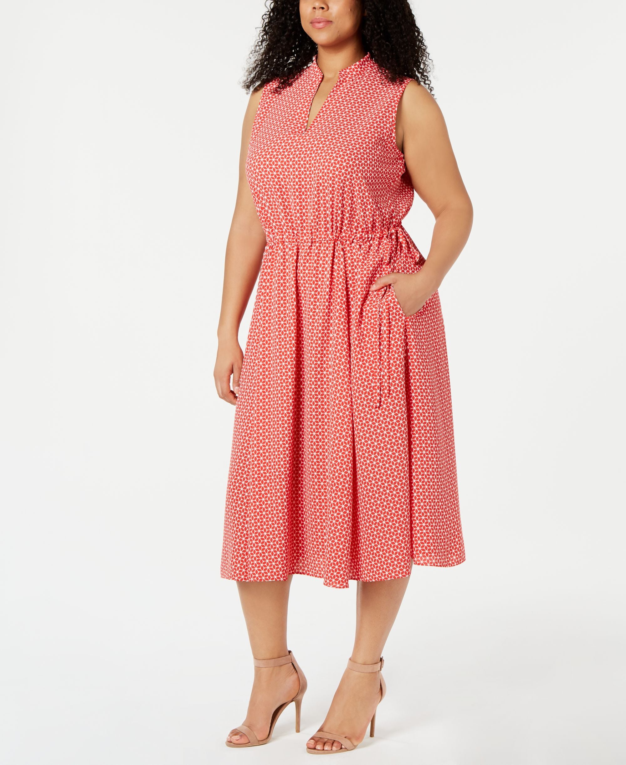 Anne Klein Plus Size Printed Drawstring Dress