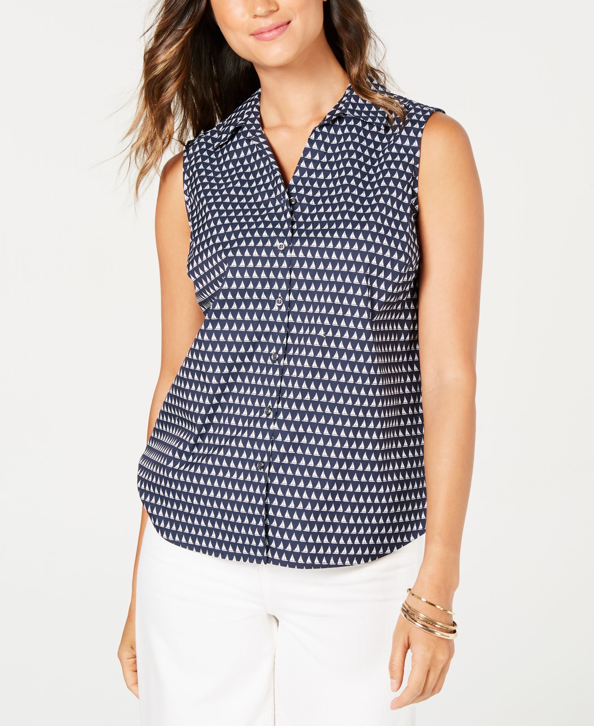 Charter Club Sleeveless Sailboat Print Blouse
