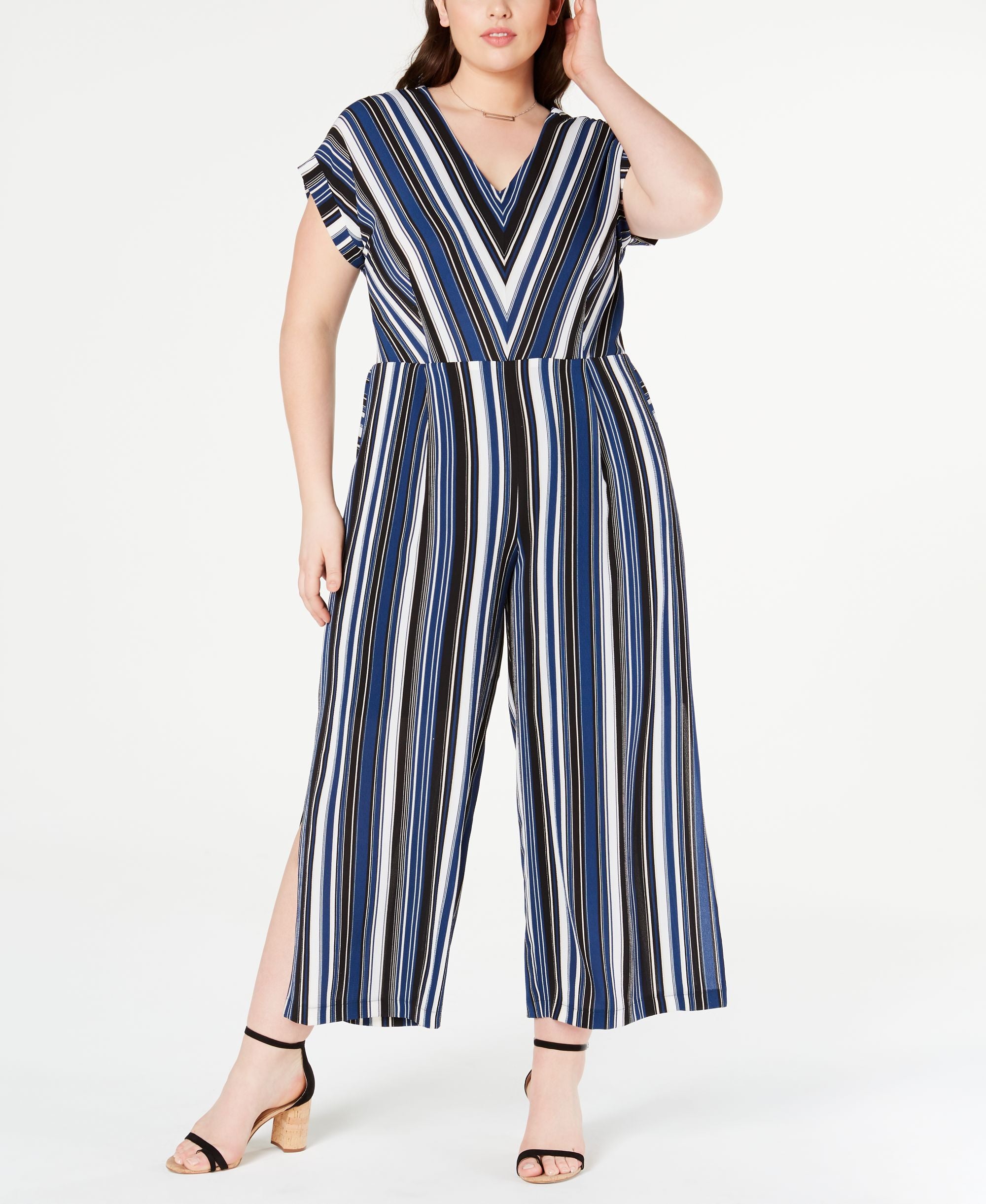 Monteau Juniors Trendy Plus Size Striped Jumpsuit