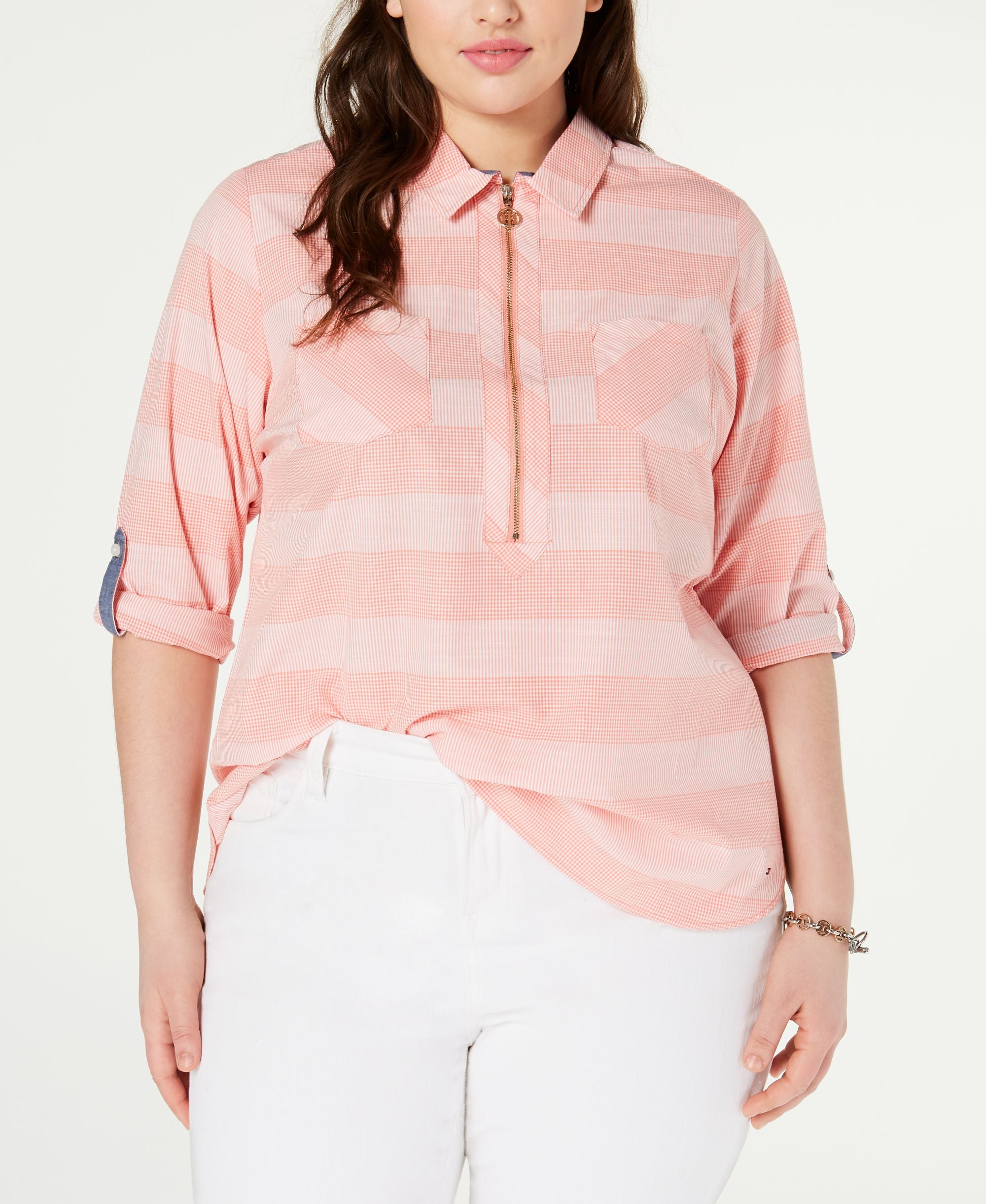 Tommy Hilfiger Plus Size Cotton Striped Utility Shirt
