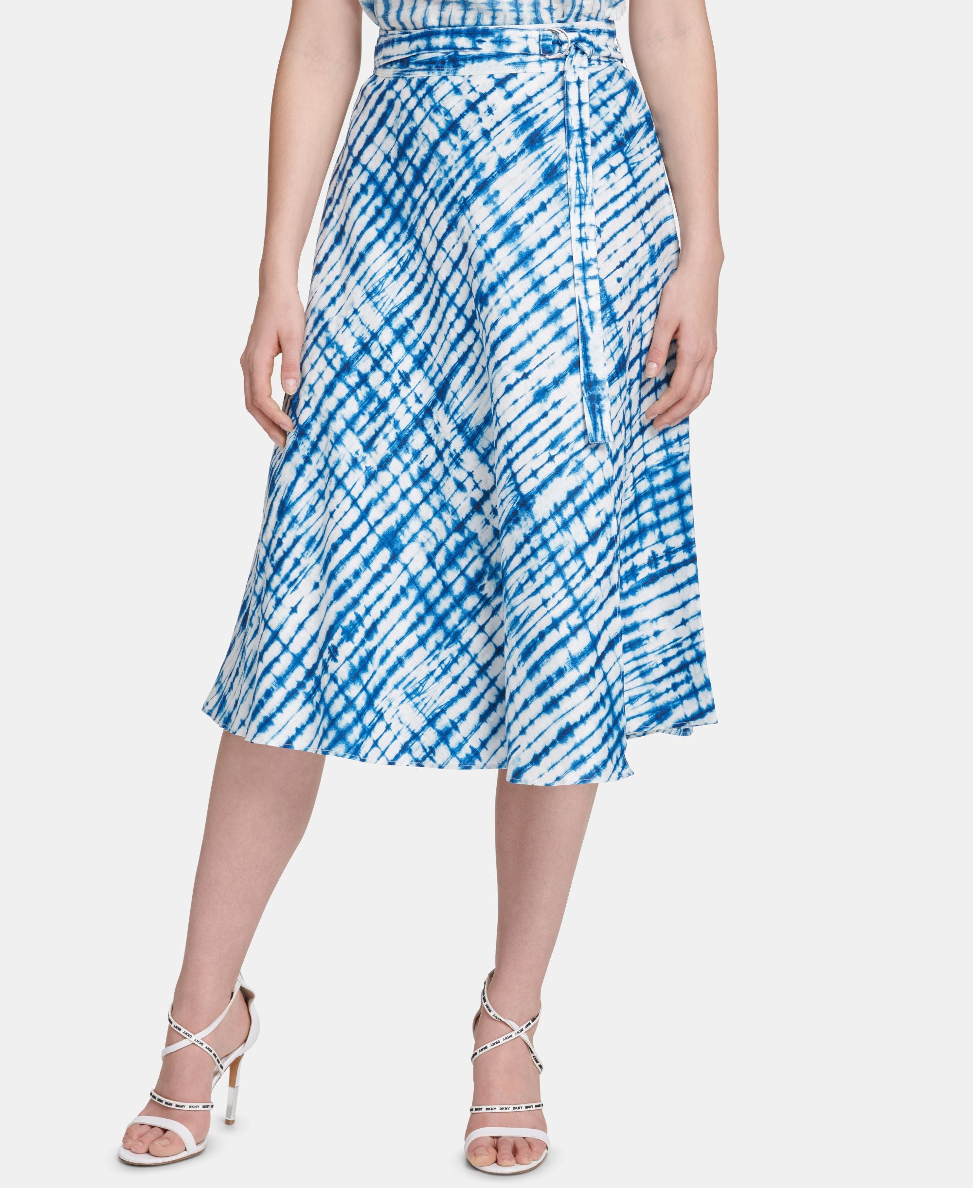 DKNY Linen Belted Midi Skirt