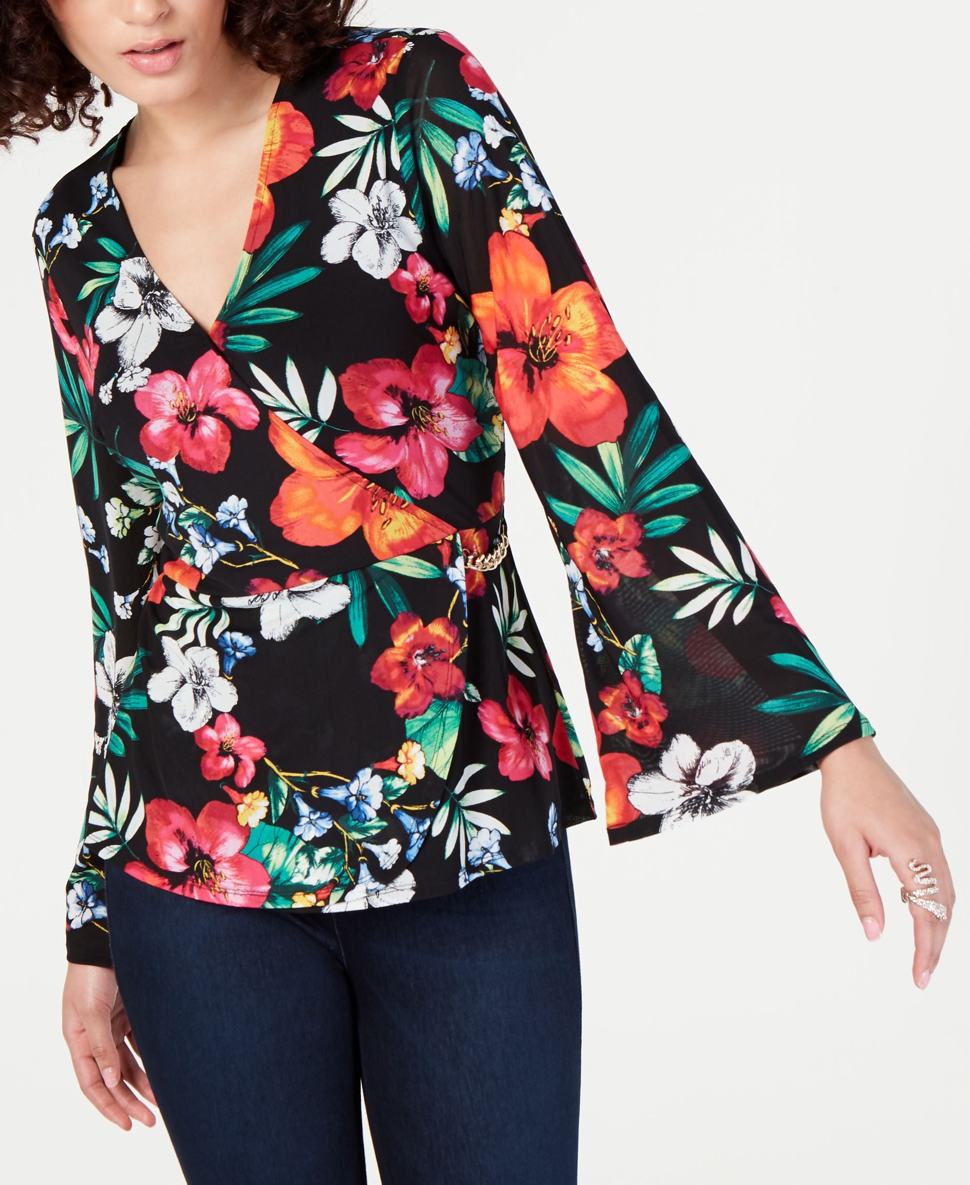 Thalia Sodi Tropical Print Surplice Blouse
