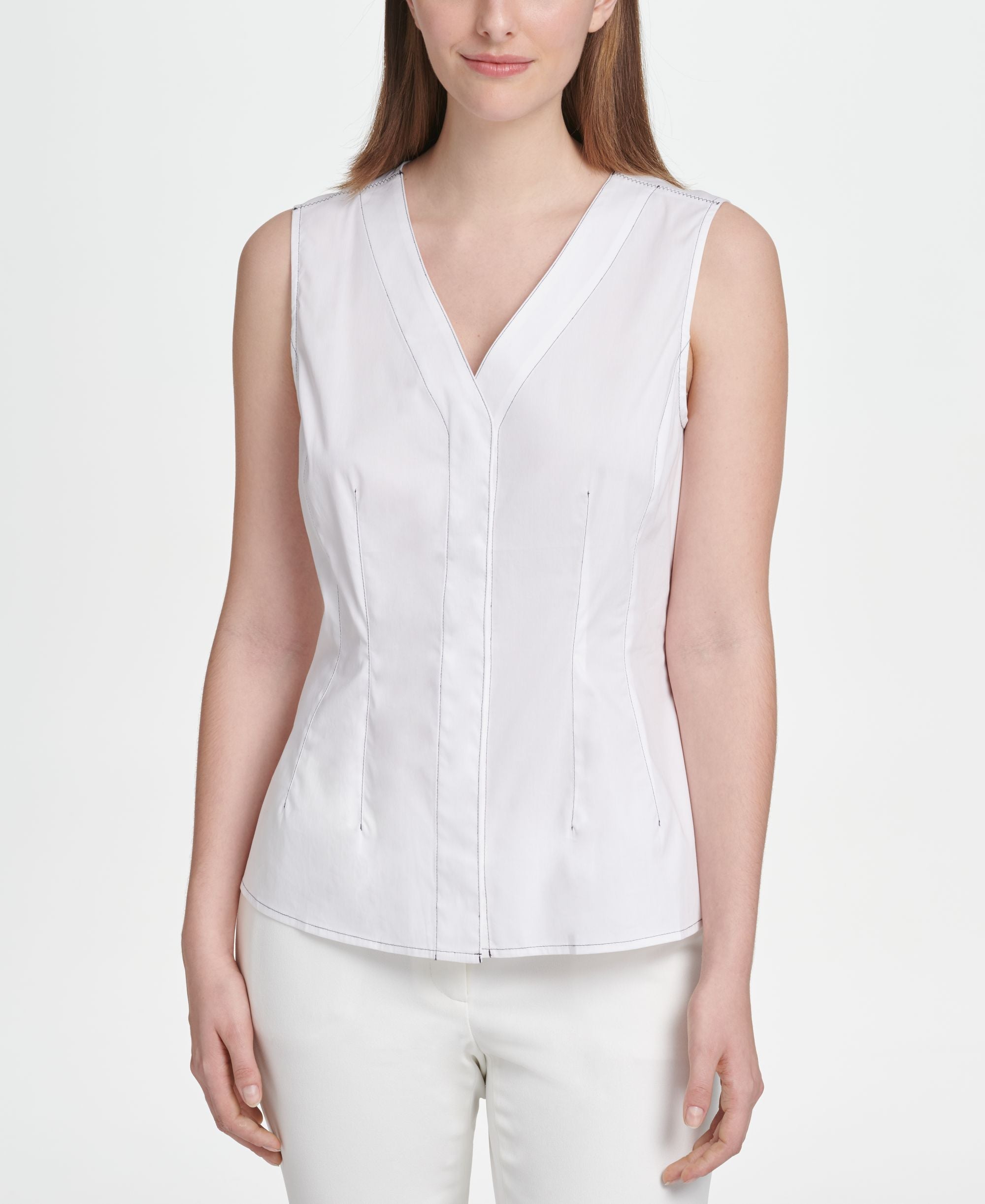 DKNY Contrast Stitched V Neck Top