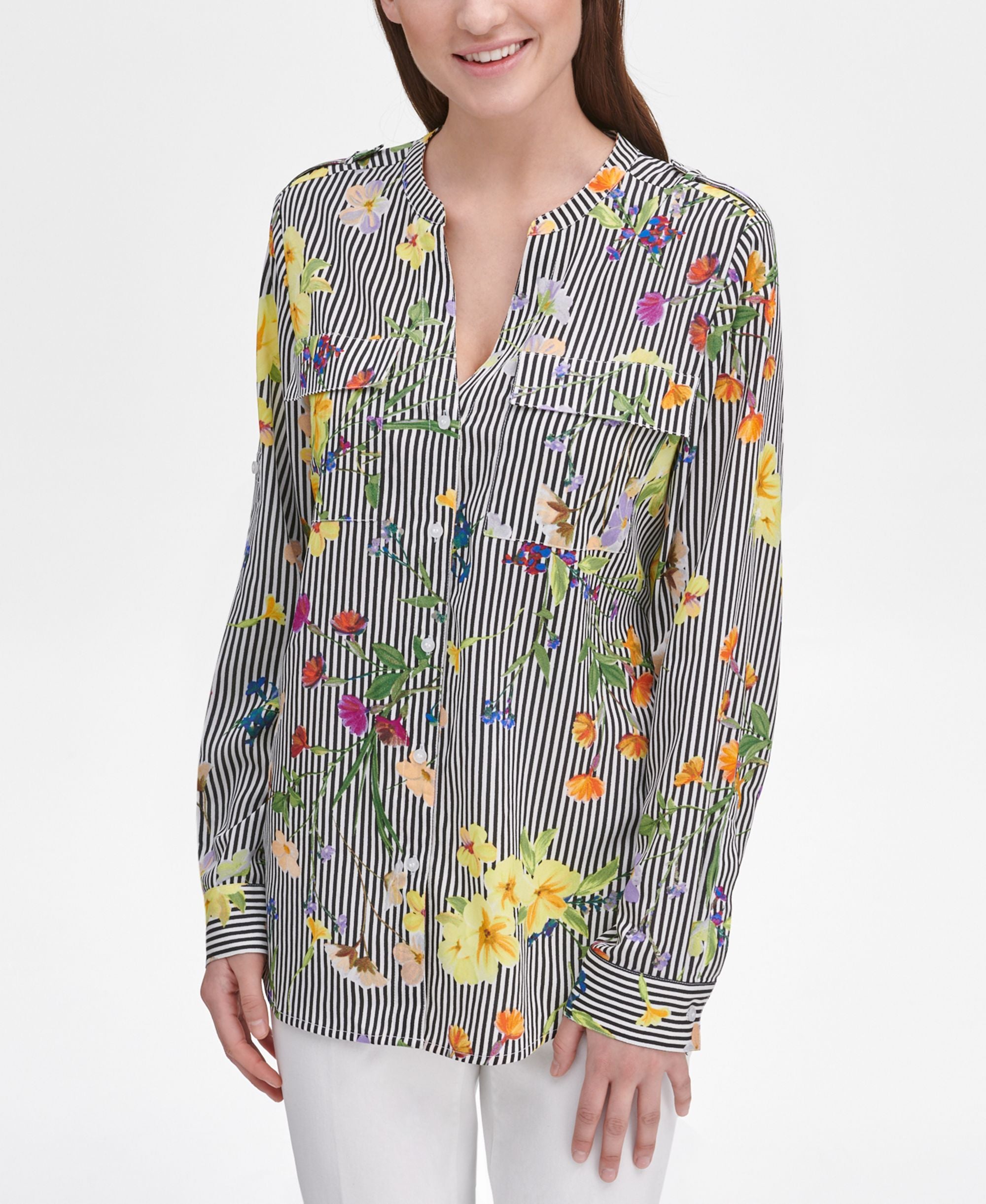 Calvin Klein Printed Roll Tab Blouse