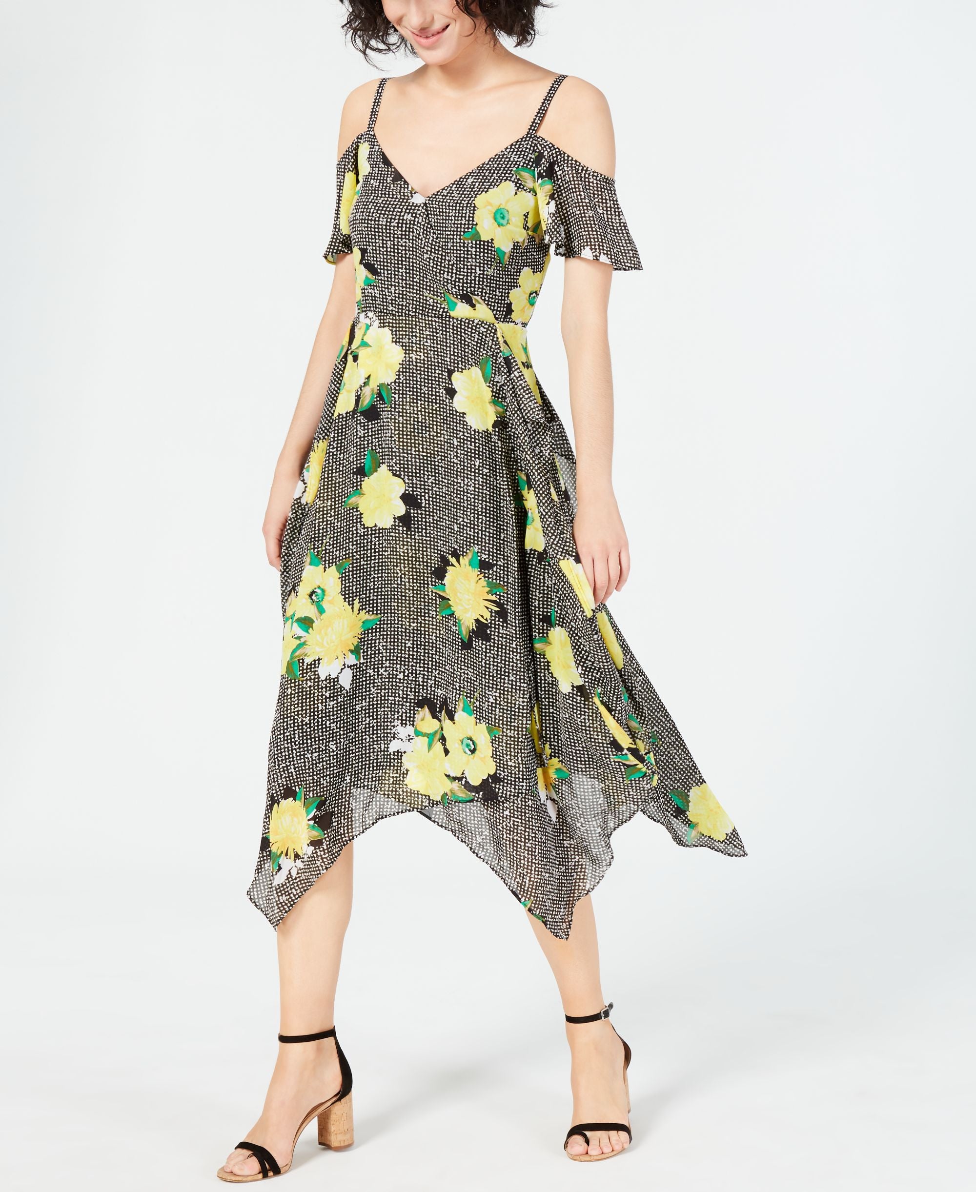 Mixed Print Cold Shoulder Dress