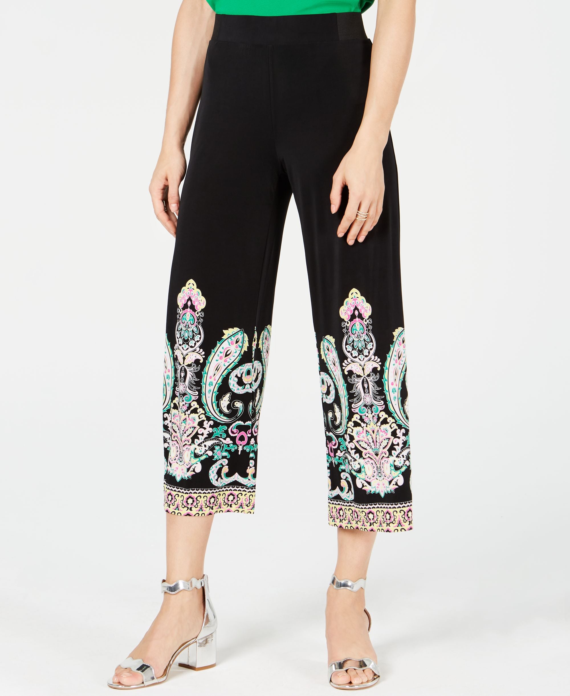 INC Petite Printed Cropped Wide-Leg Pants