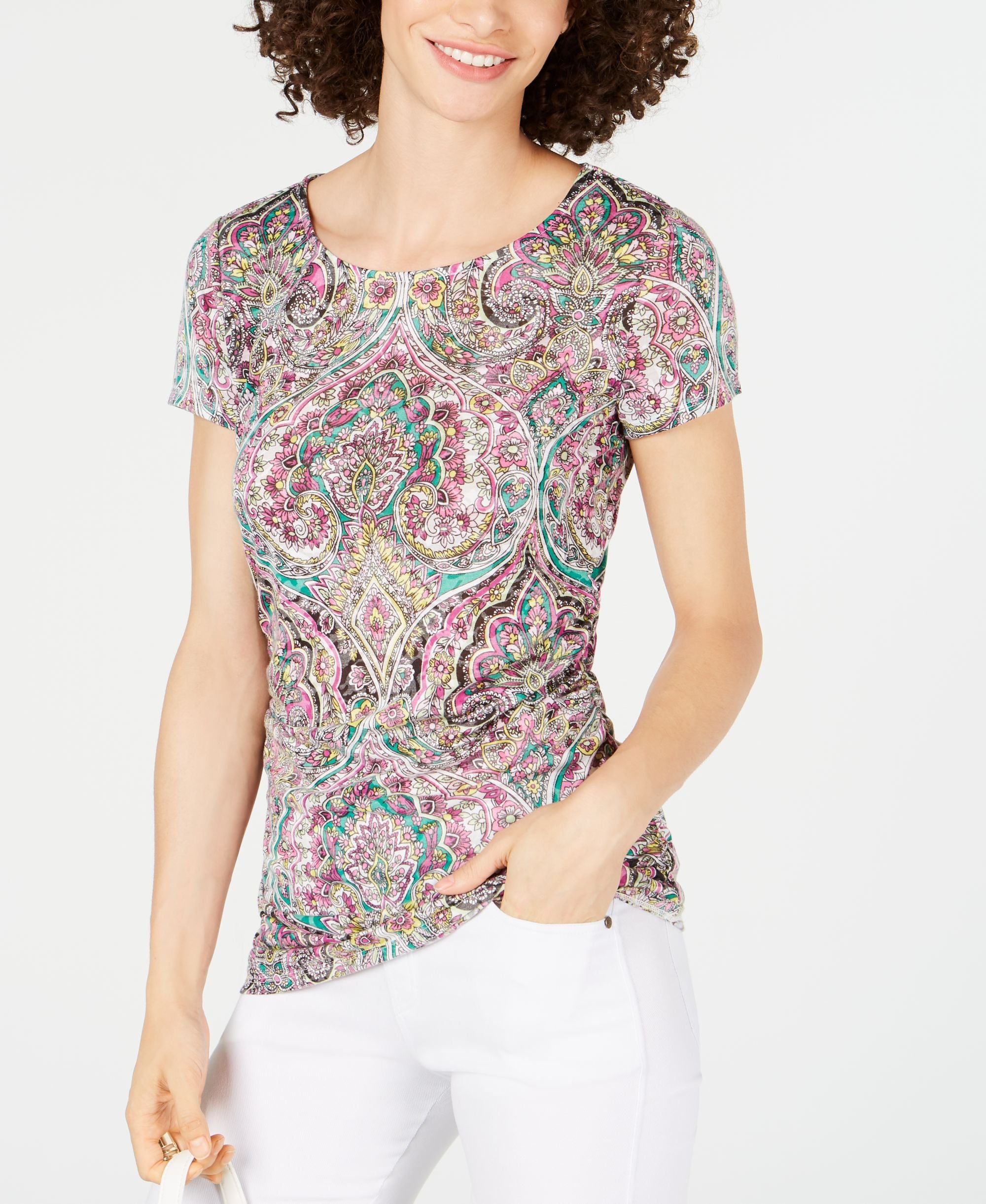 INC Printed Ruched Top