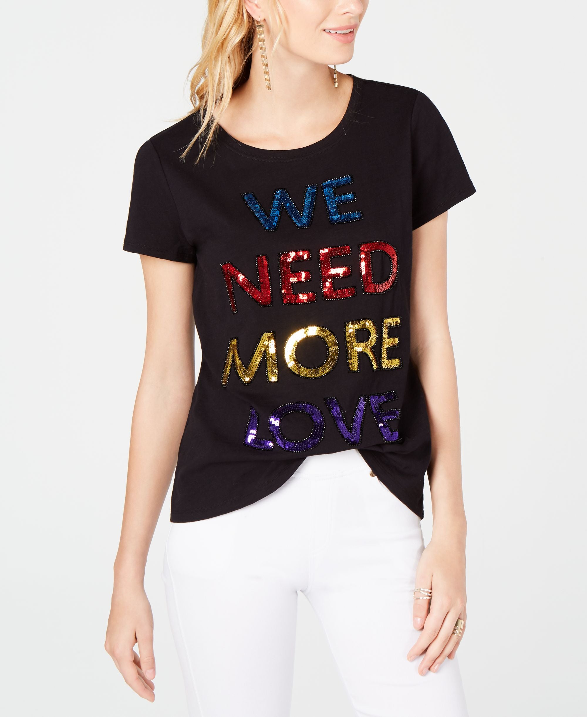 Pride Rainbow We Need More Love Embellished T-Shirt