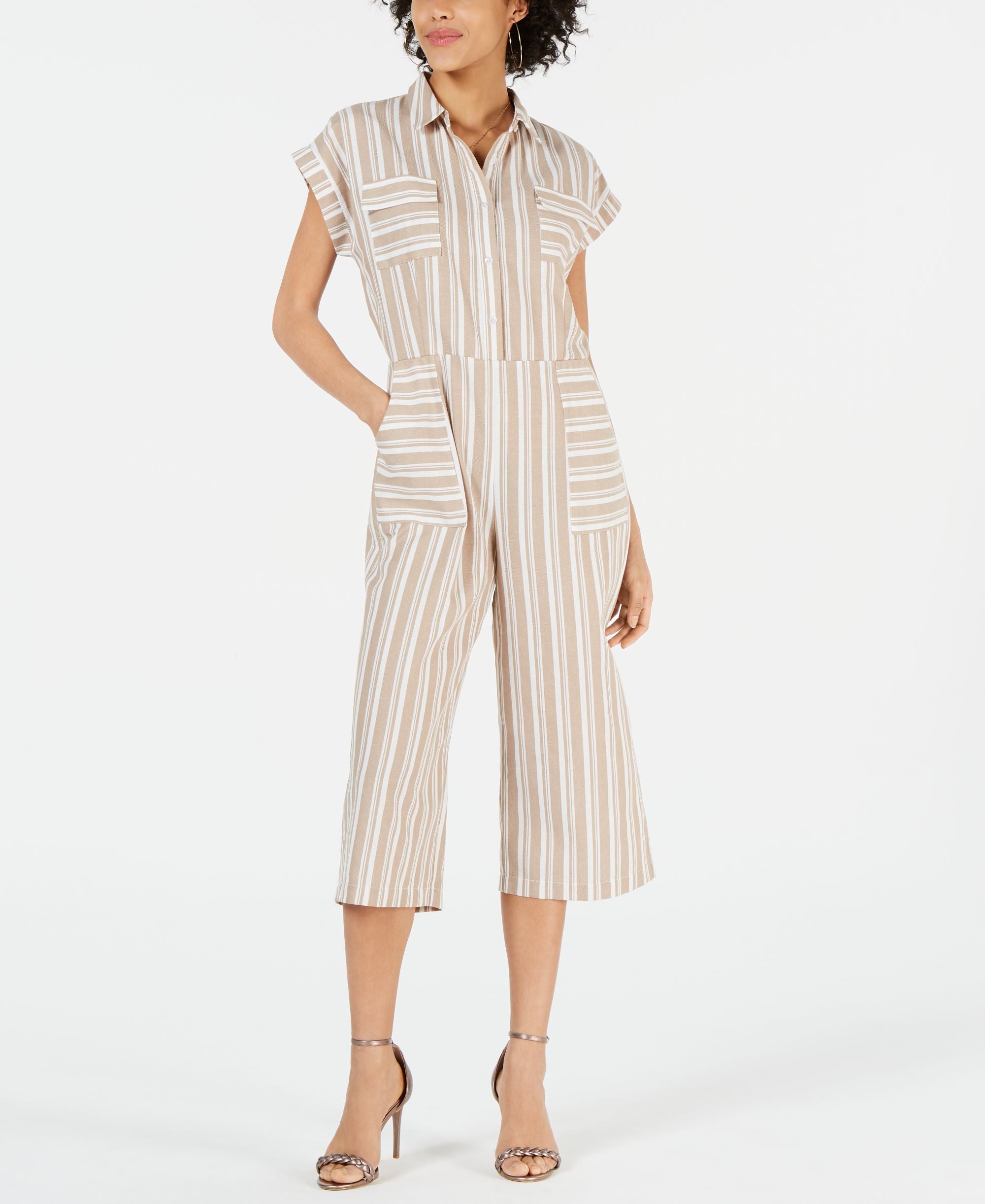 Monteau Petite Striped Utility Jumpsuit