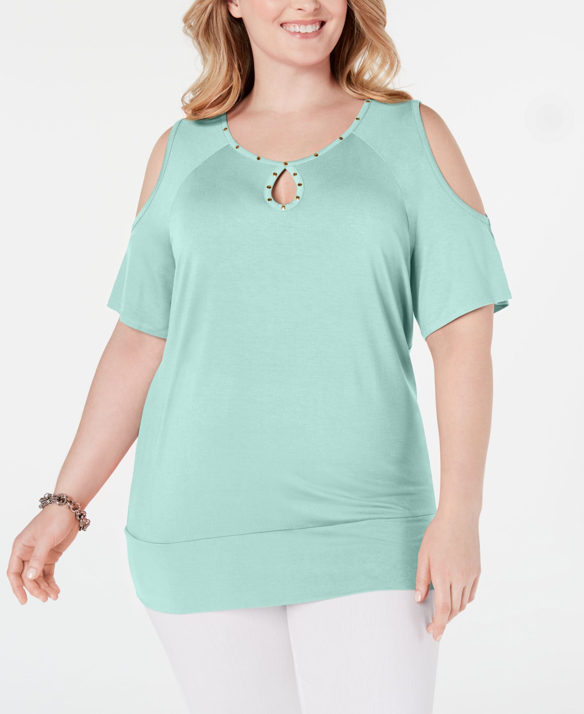 Plus Size Studded Cold-Shoulder Top