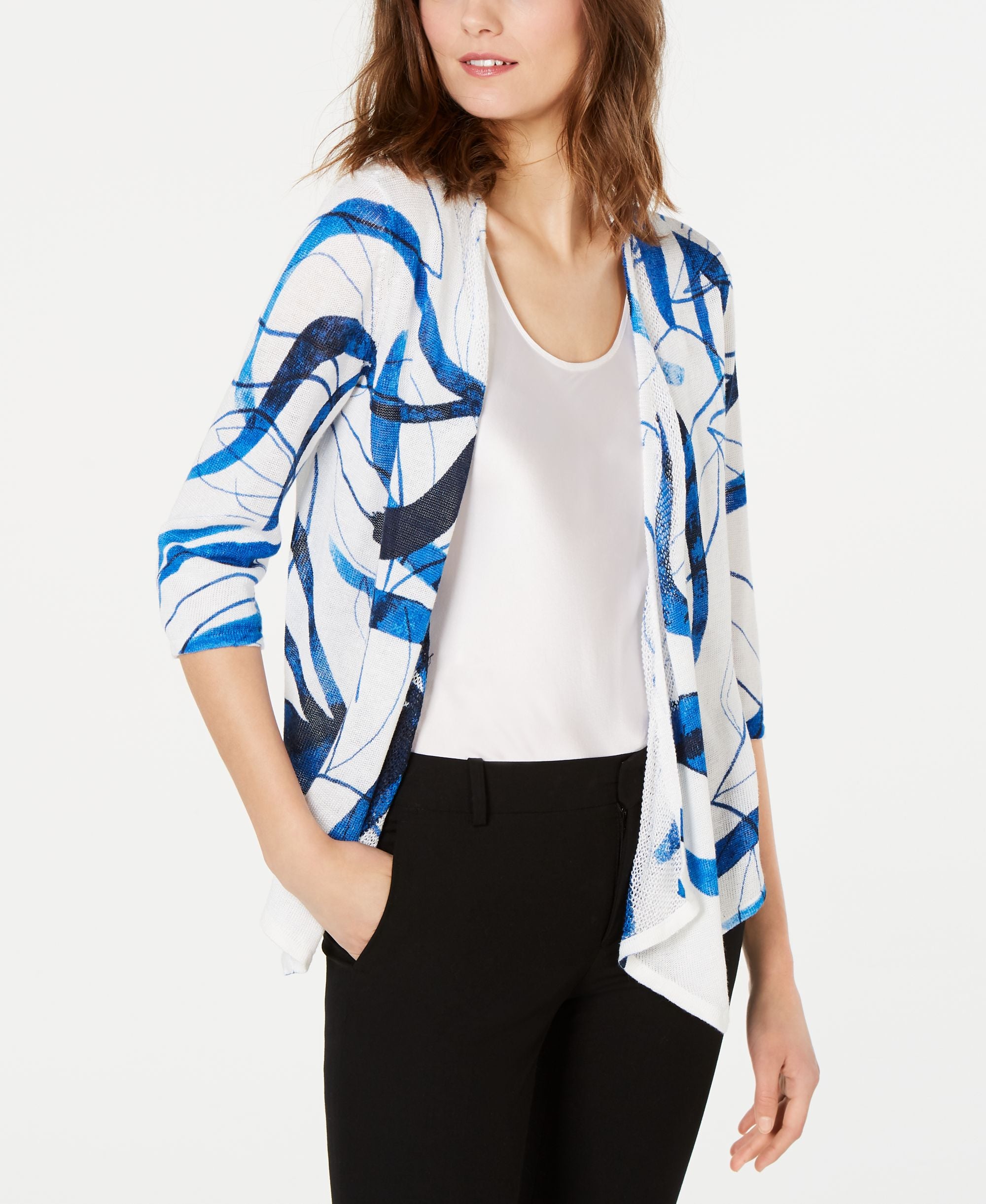 Alfani Printed Open Front Cardigan