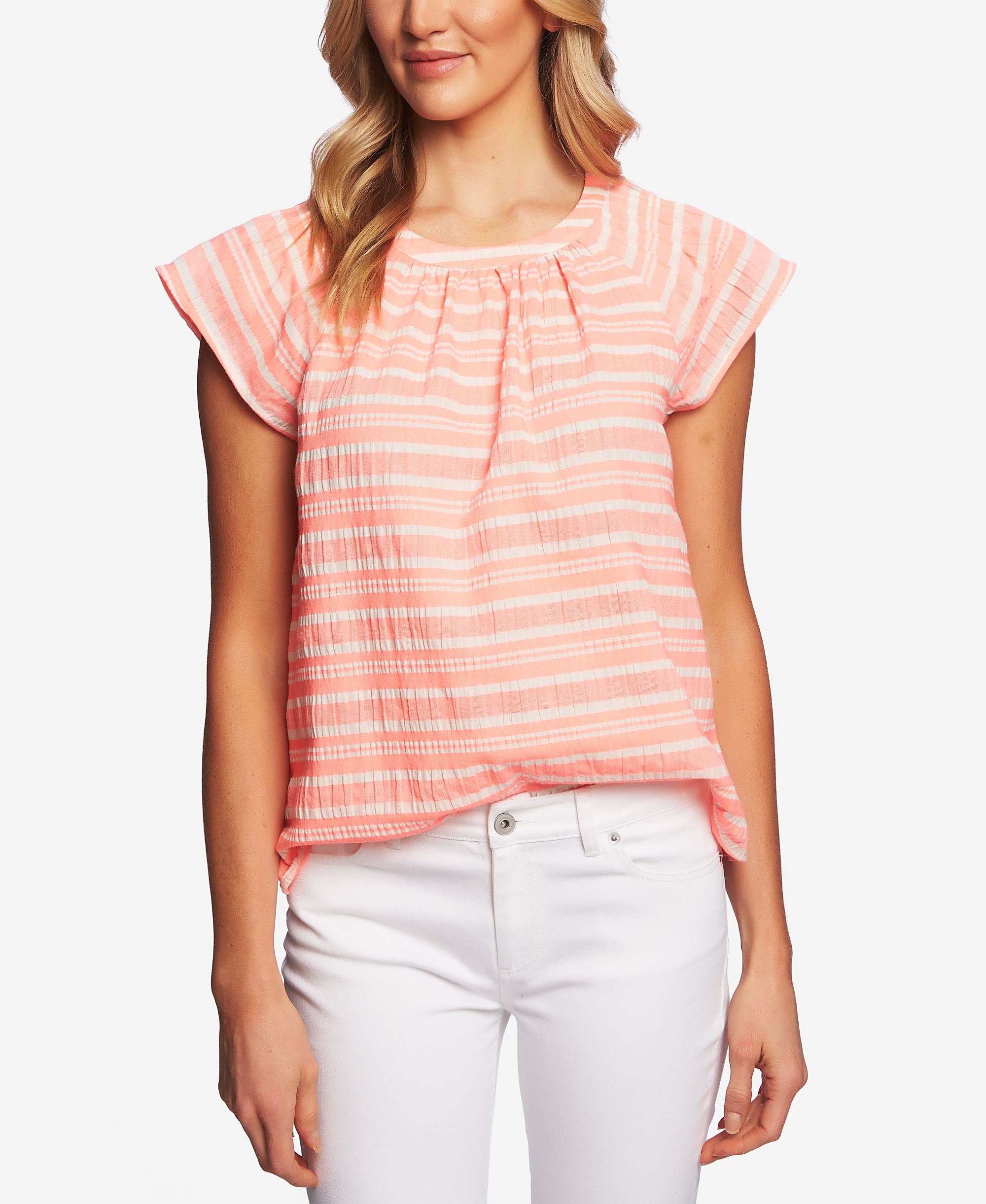 Cece Jacquard Striped Flutter Sleeve Top