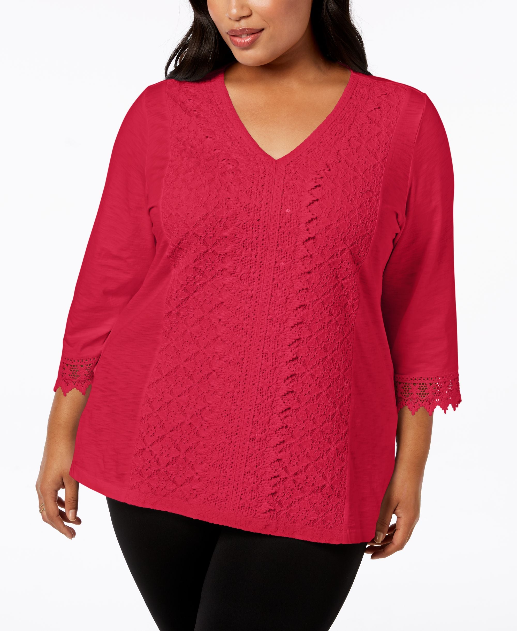 JM Collection Plus Size Lace Trim Tunic