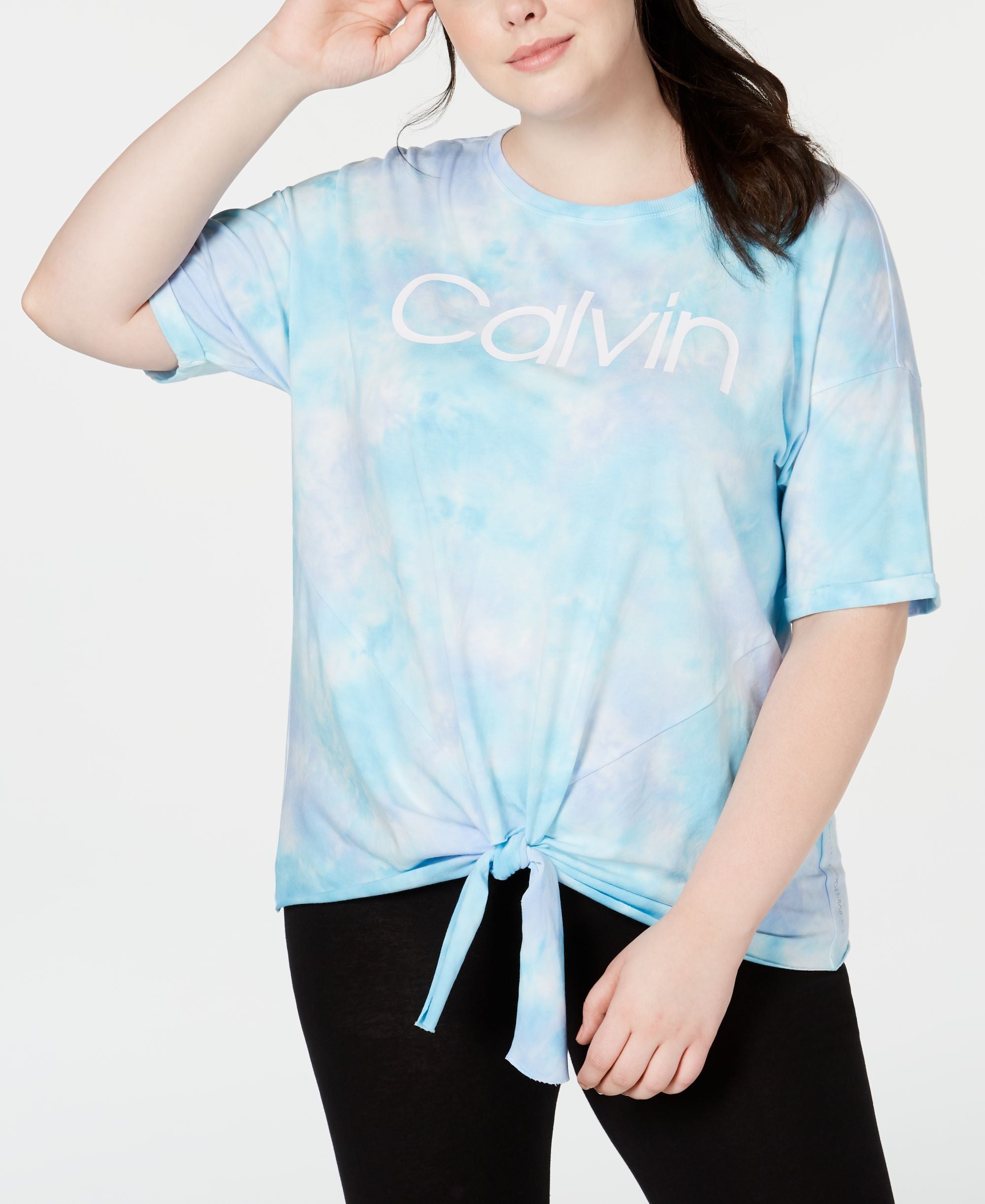Calvin Klein Performance Plus Size Tie Dyed Logo Tie Front T-Shirt