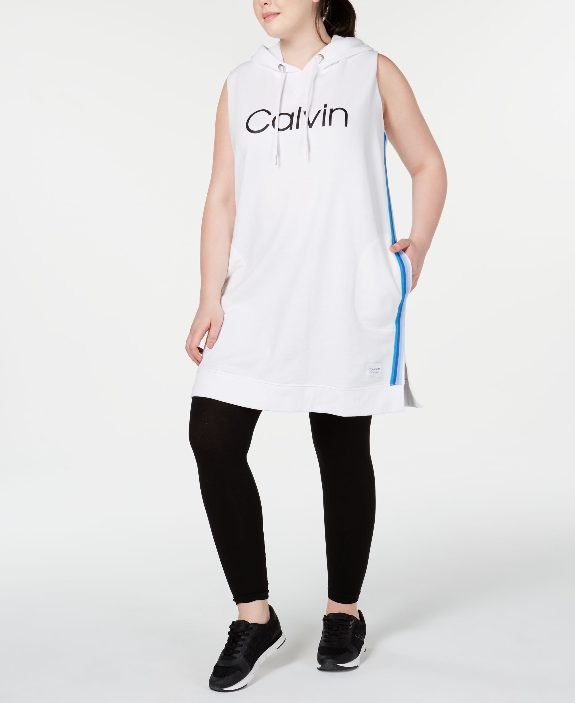 Plus Size Ombré-Stripe Sleeveless Hoodie Dress