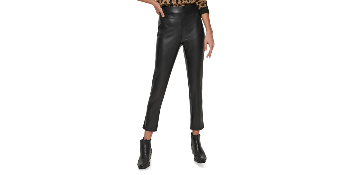 Women's Faux-Leather High-Rise Side-Zip Pants