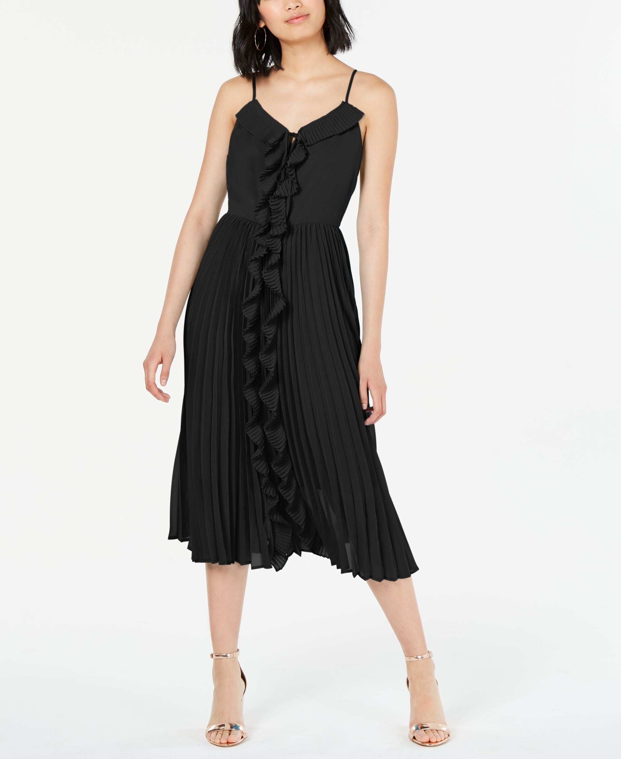 Ruffled Pleated-Skirt Fit & Flare Dress