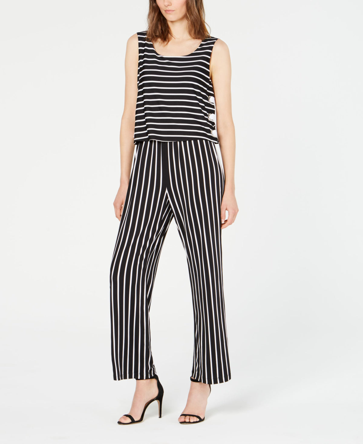 NY Collection Petite Striped Lace Up Jumpsuit