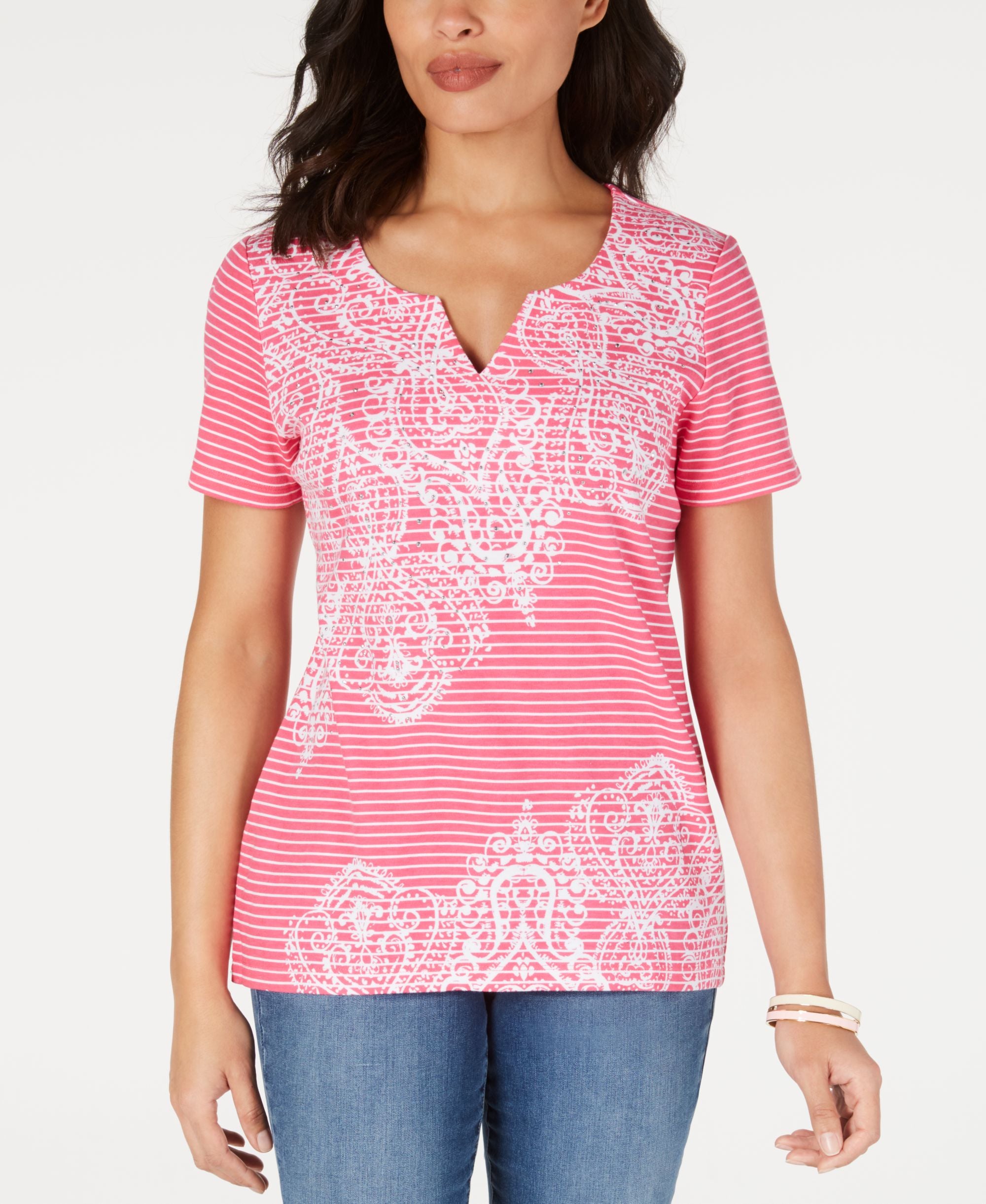Karen Scott Striped Studded Top