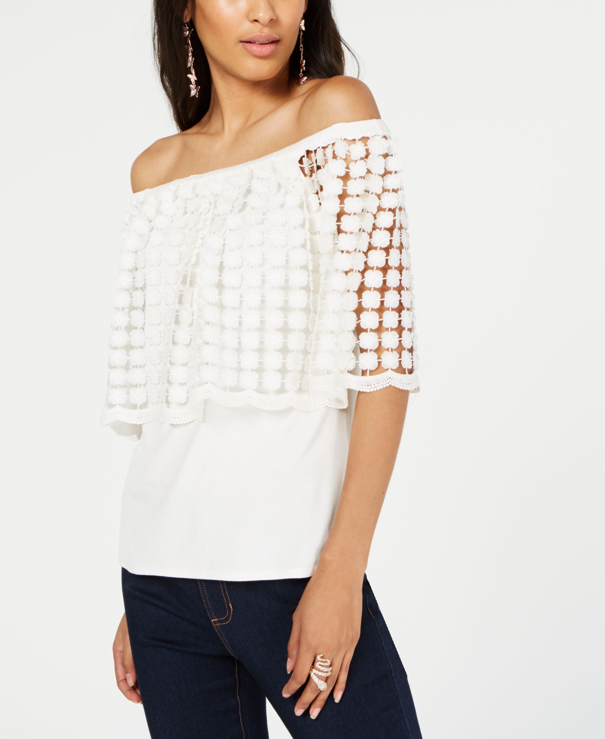 Thalia Sodi Off The Shoulder Flounce Top