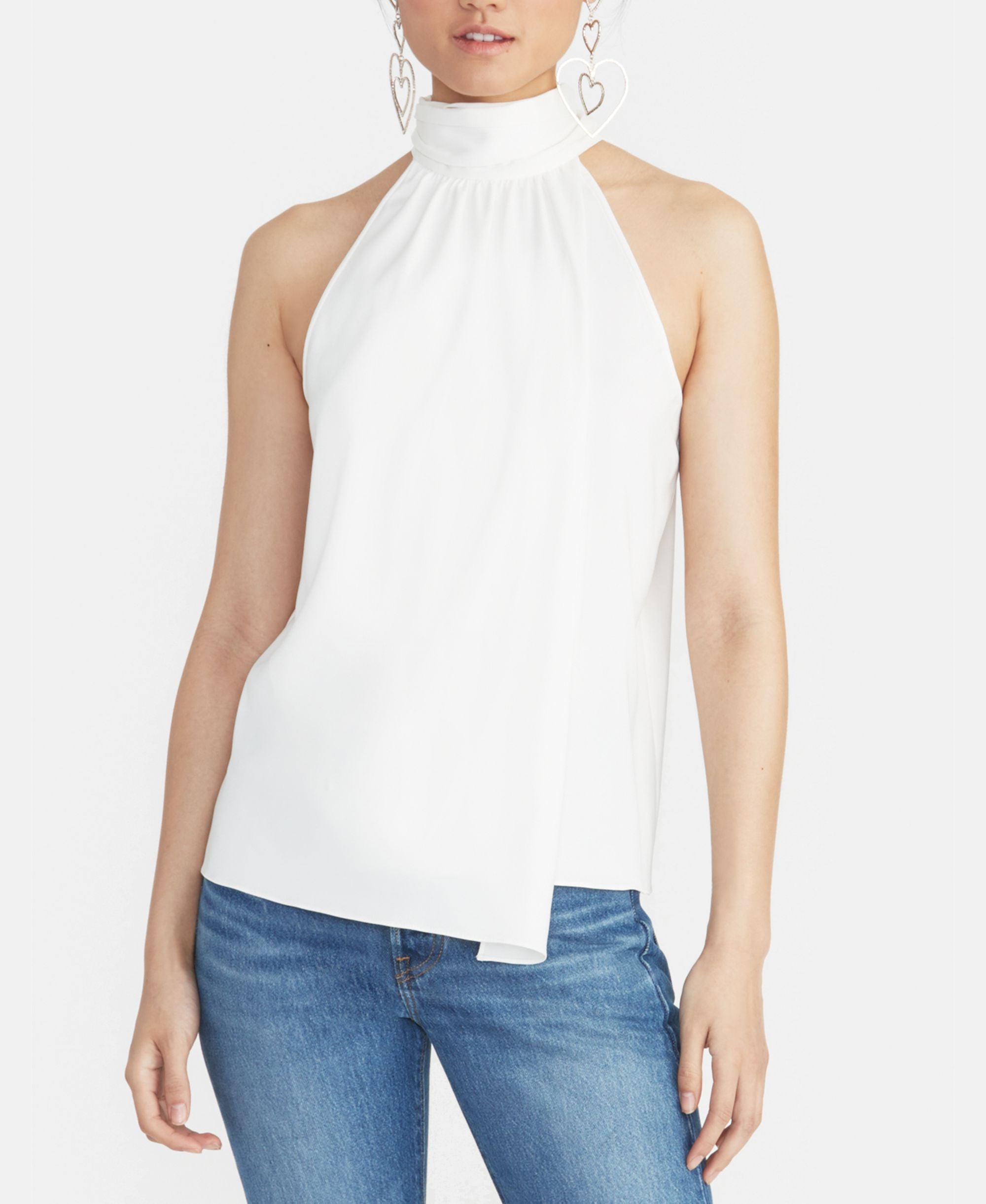 Deena High-Neck Faux-Wrap Top