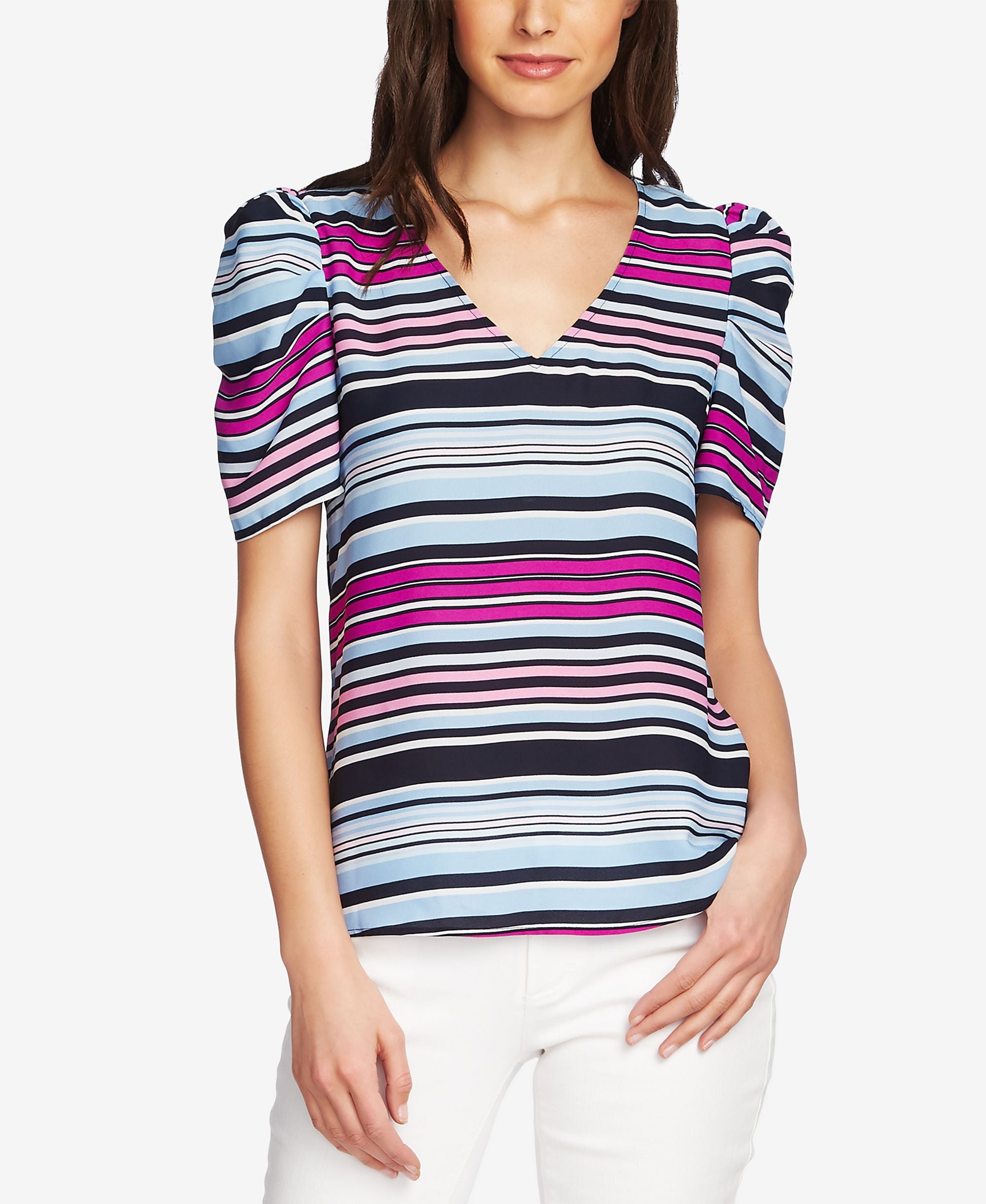Vince Camuto Striped Puff Sleeve Top