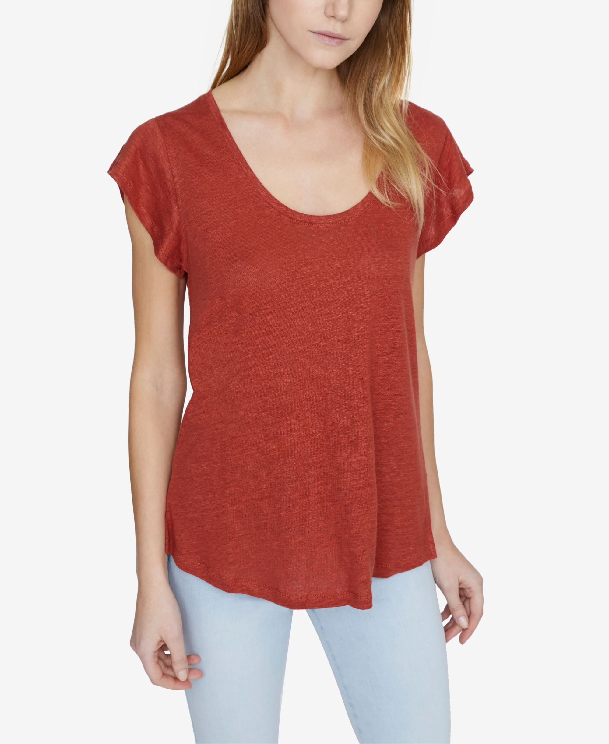 Sanctuary Ruby Solid Scoop Neck Linen T-Shirt