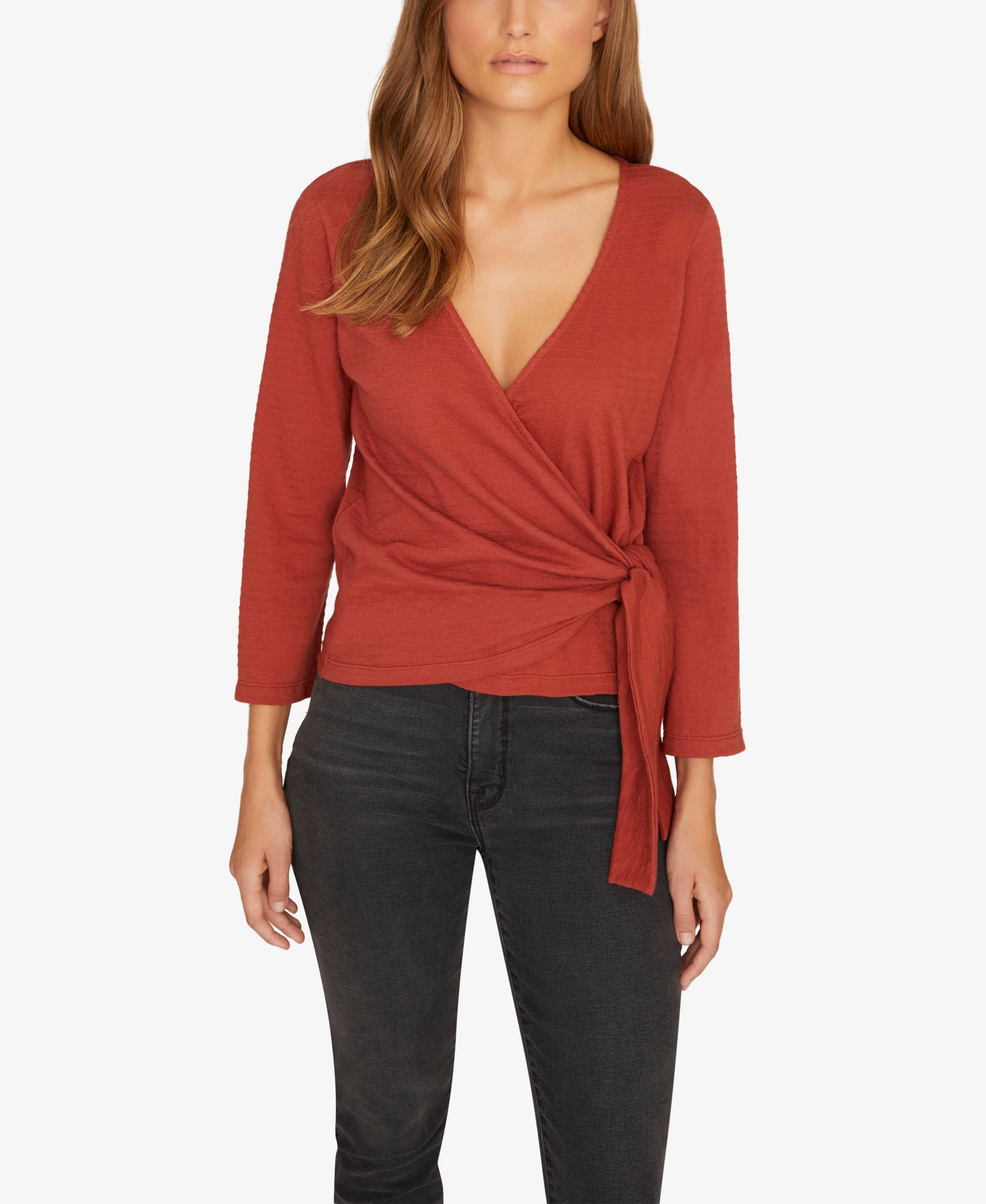 Emelie Cotton Textured Wrap Top