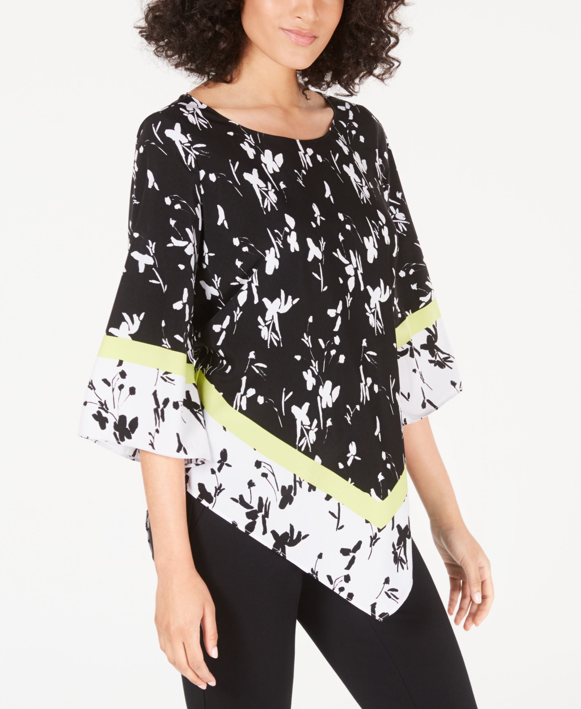 Printed Asymmetrical-Hem Top