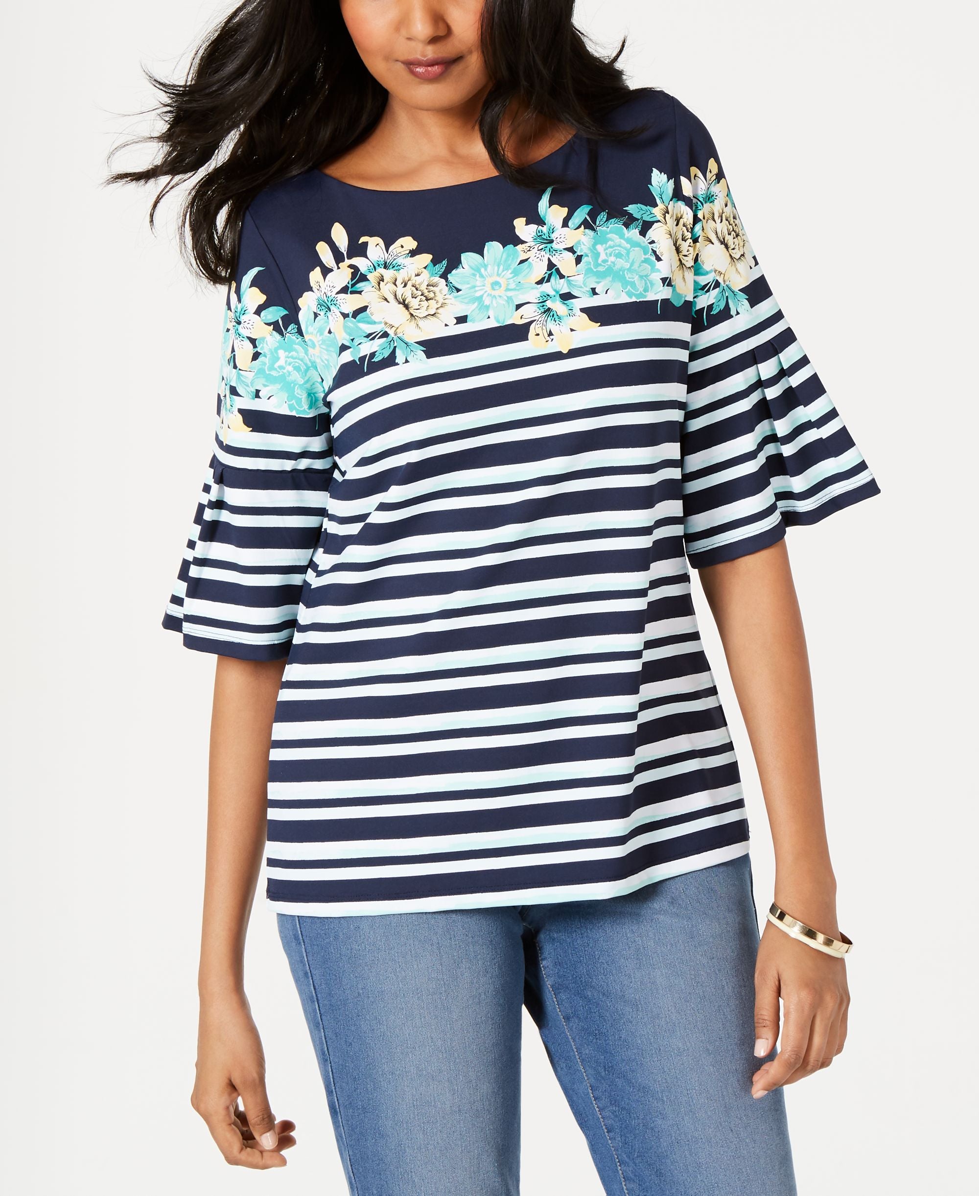 Petite Printed Ruffle-Sleeve Top
