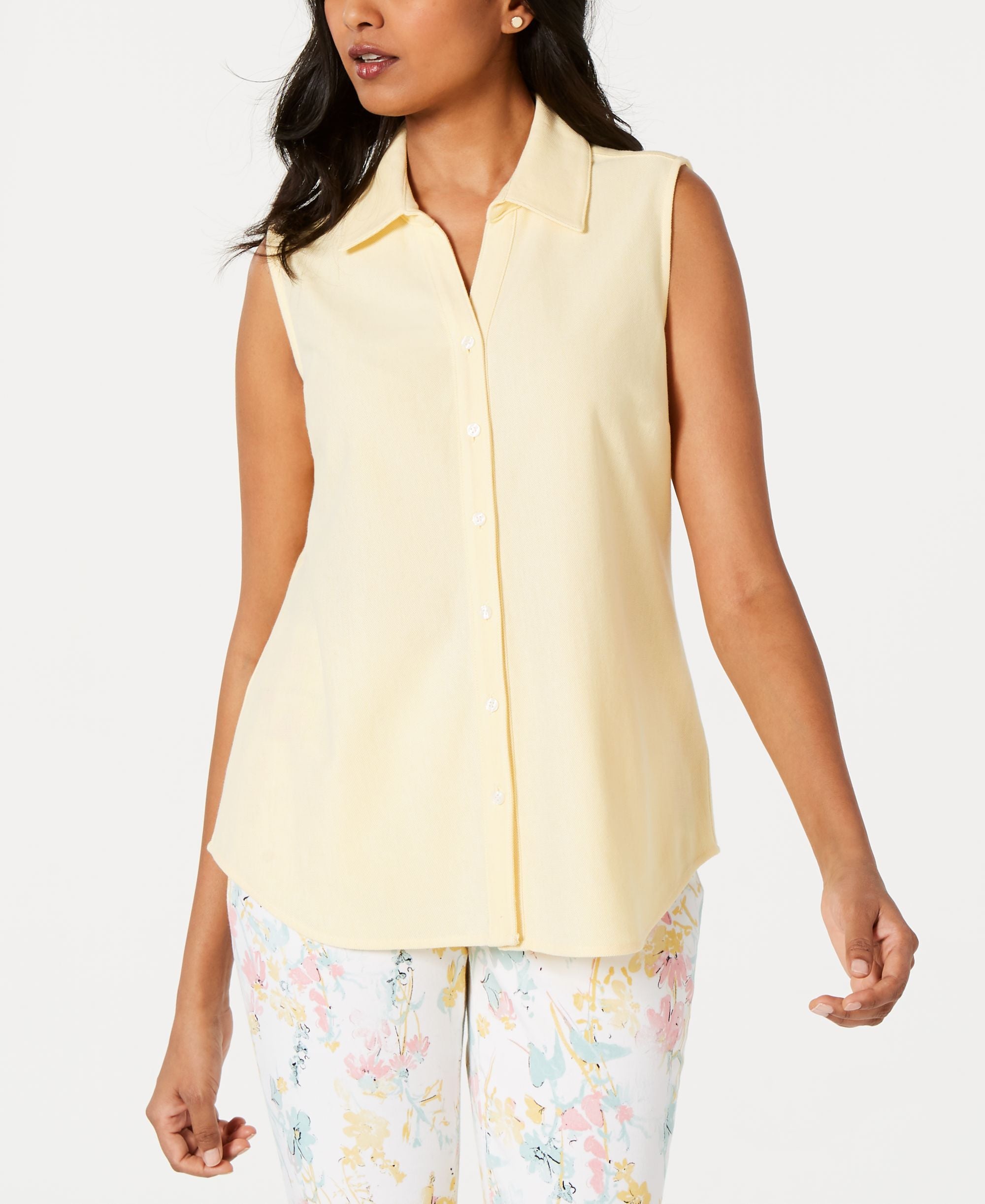 Charter Club Cotton Pique Sleeveless Shirt