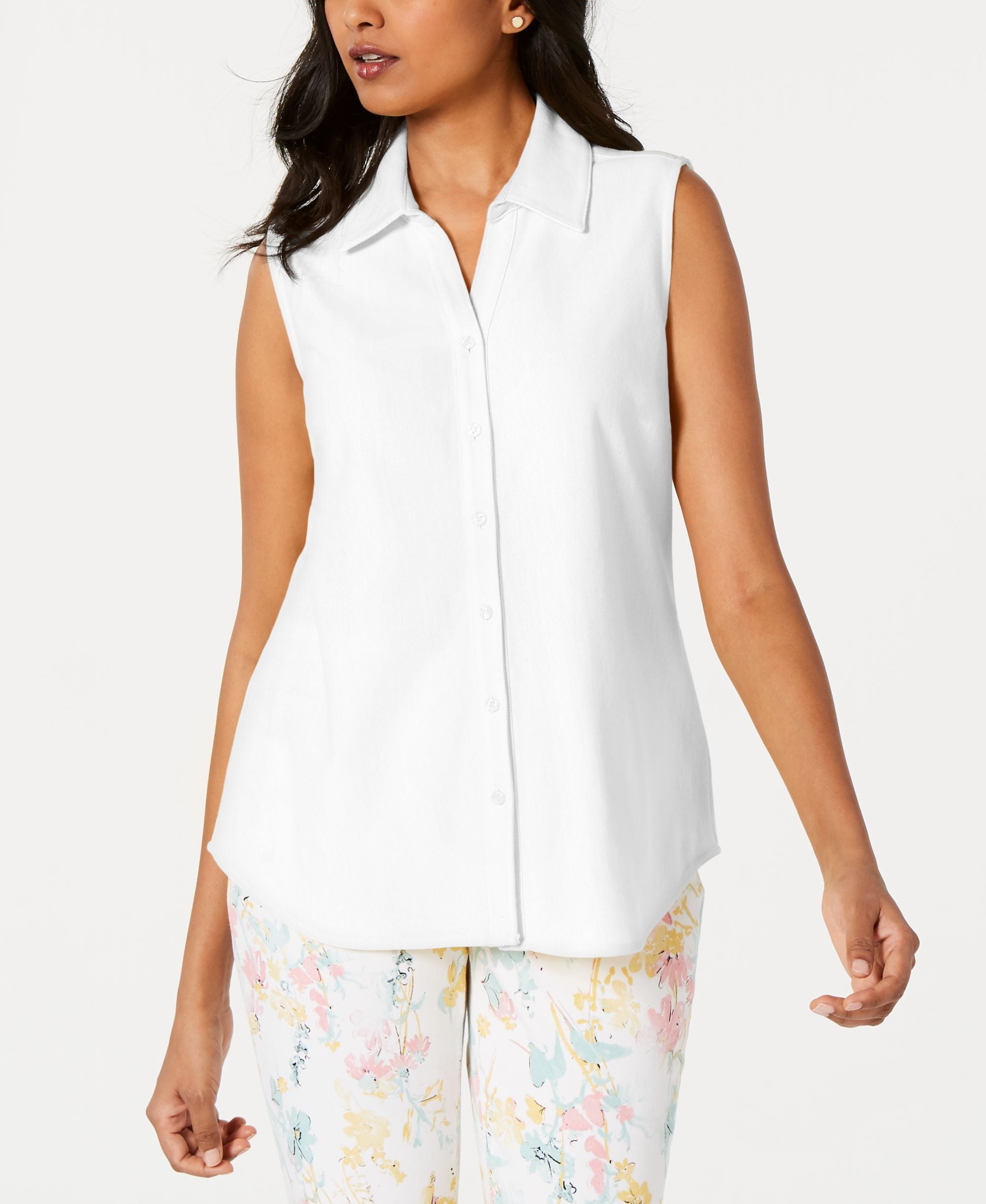 Cotton Pique Sleeveless Shirt