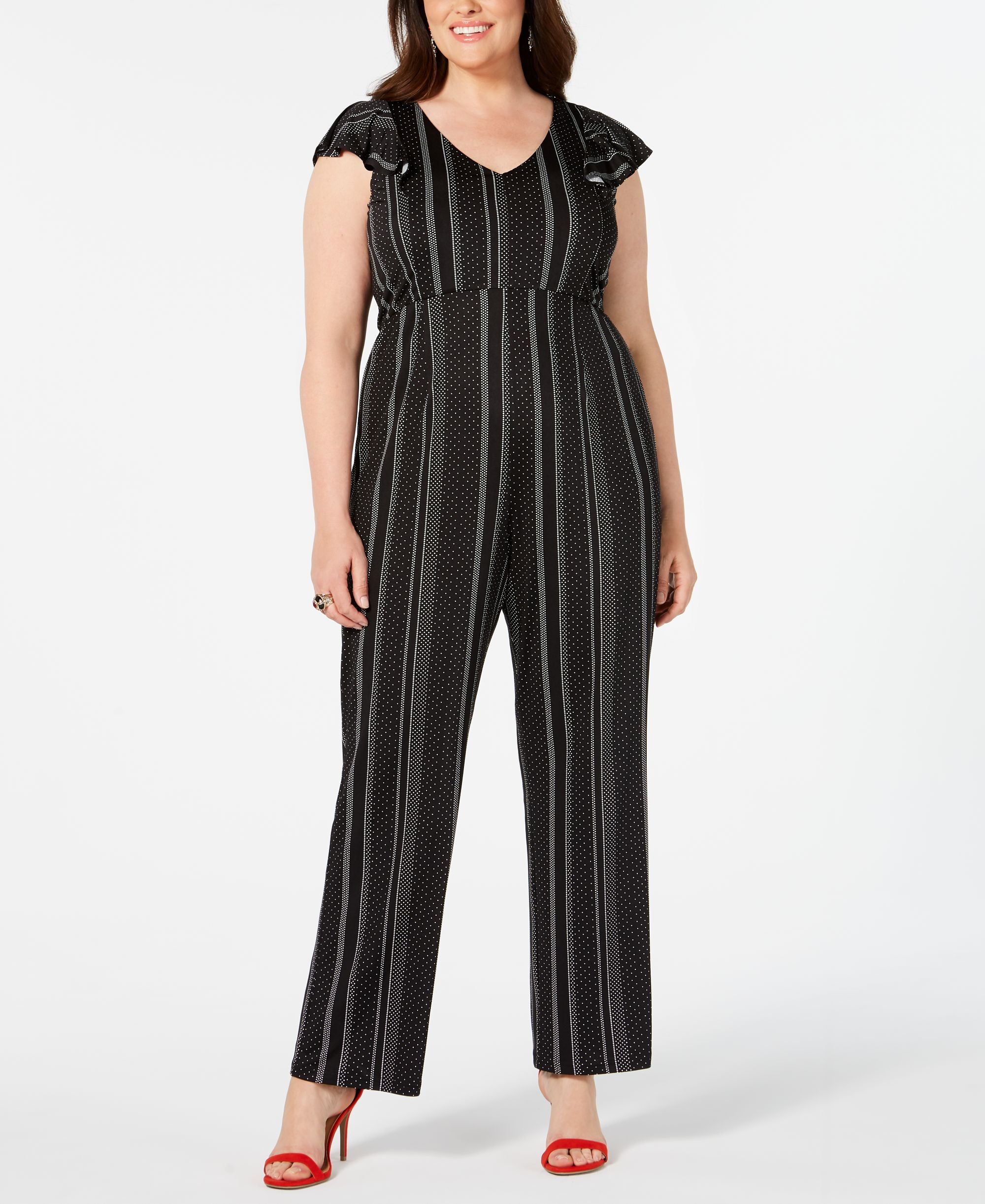 NY Collection Petite Plus Size Flutter Sleeve Jumpsuit