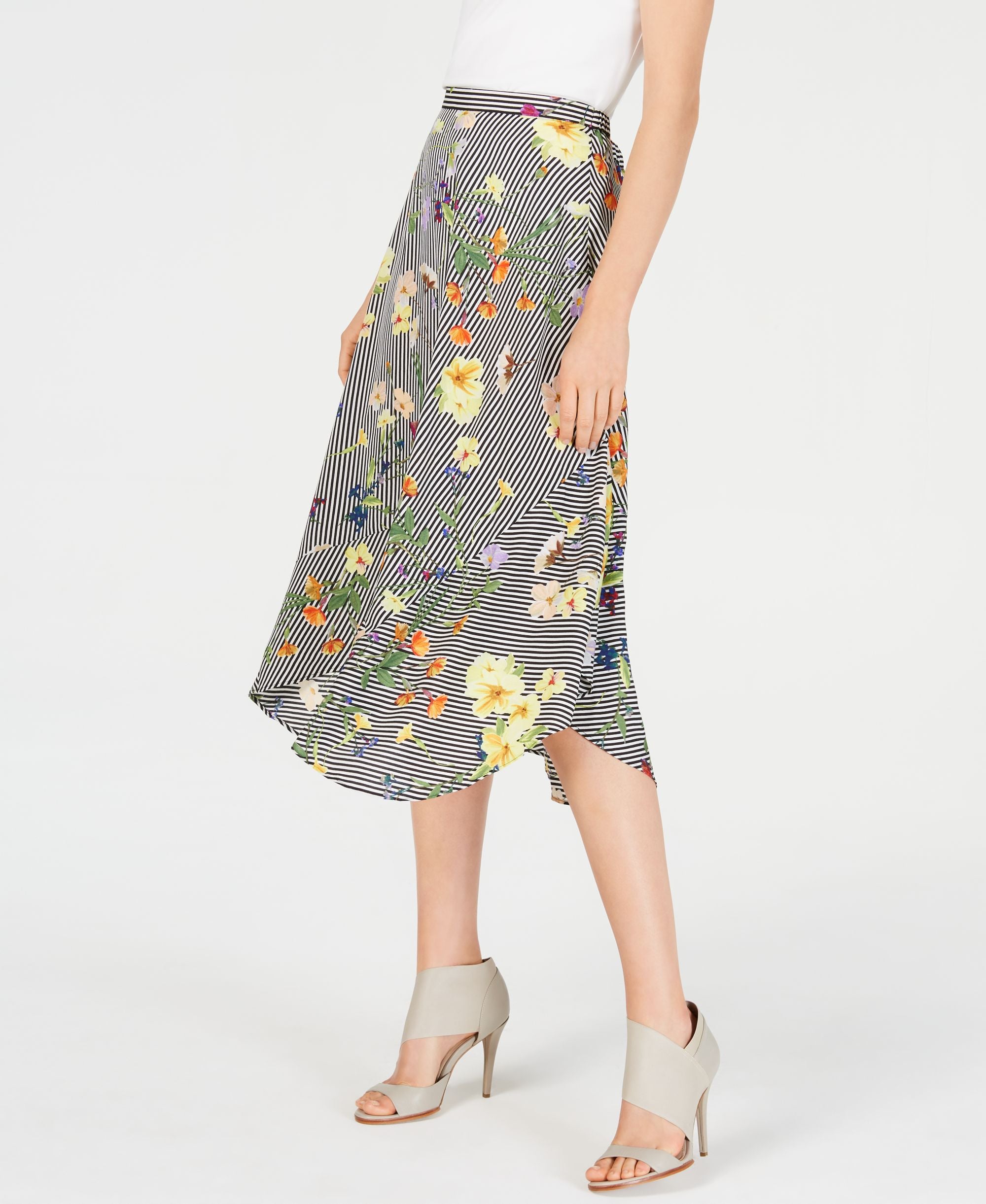 Calvin Klein Floral Print Striped Midi Skirt