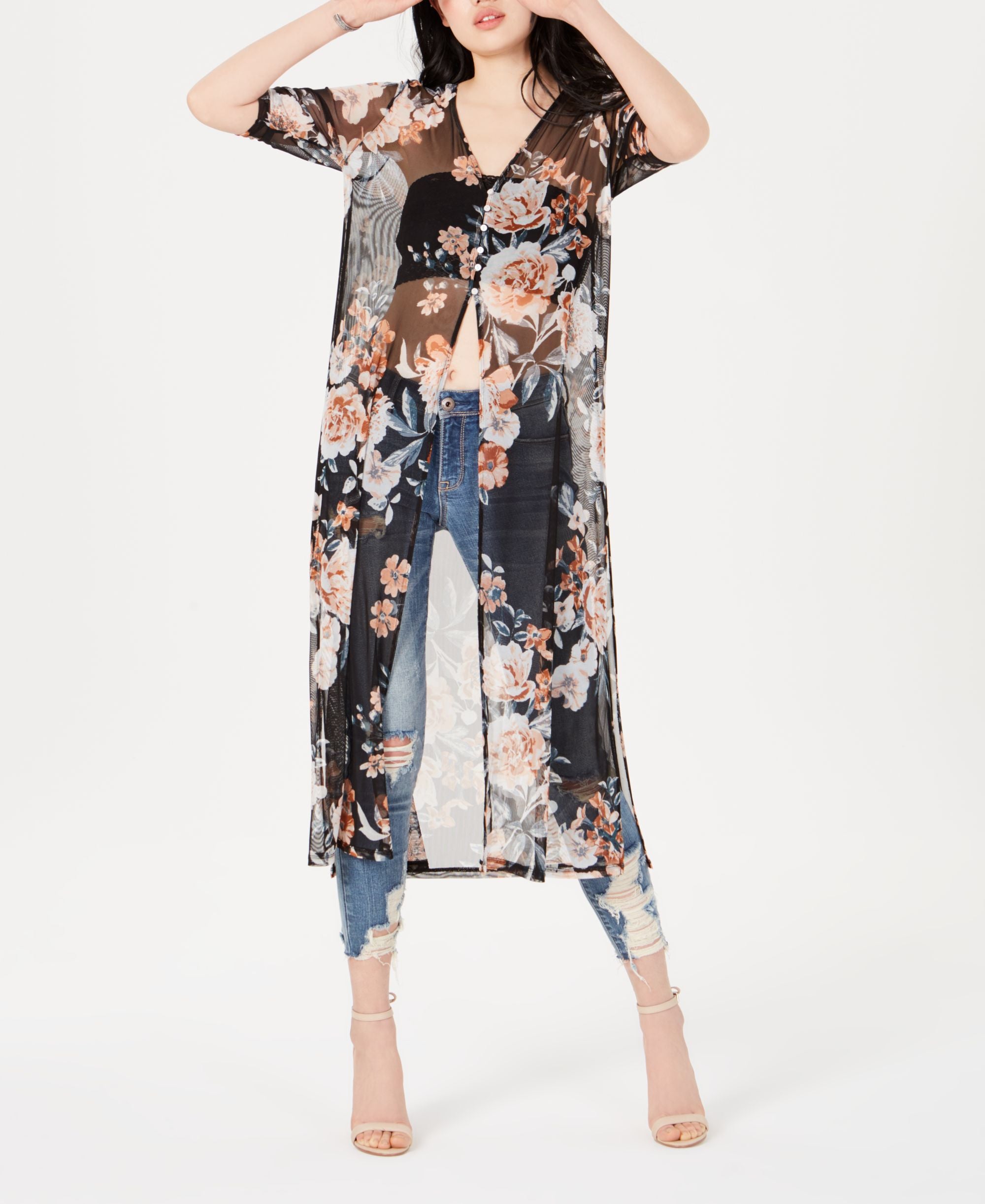 American Rag Juniors Ruched Sheer Duster Top