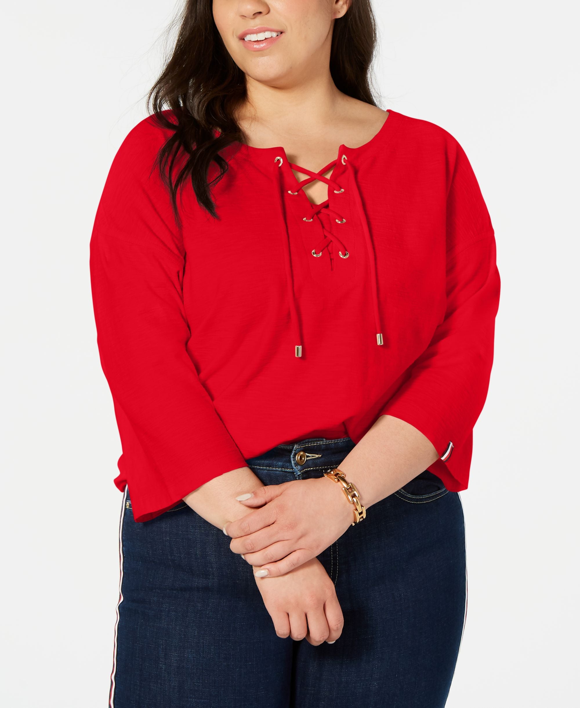 Tommy Hilfiger Plus Size Cotton Lace Up Top
