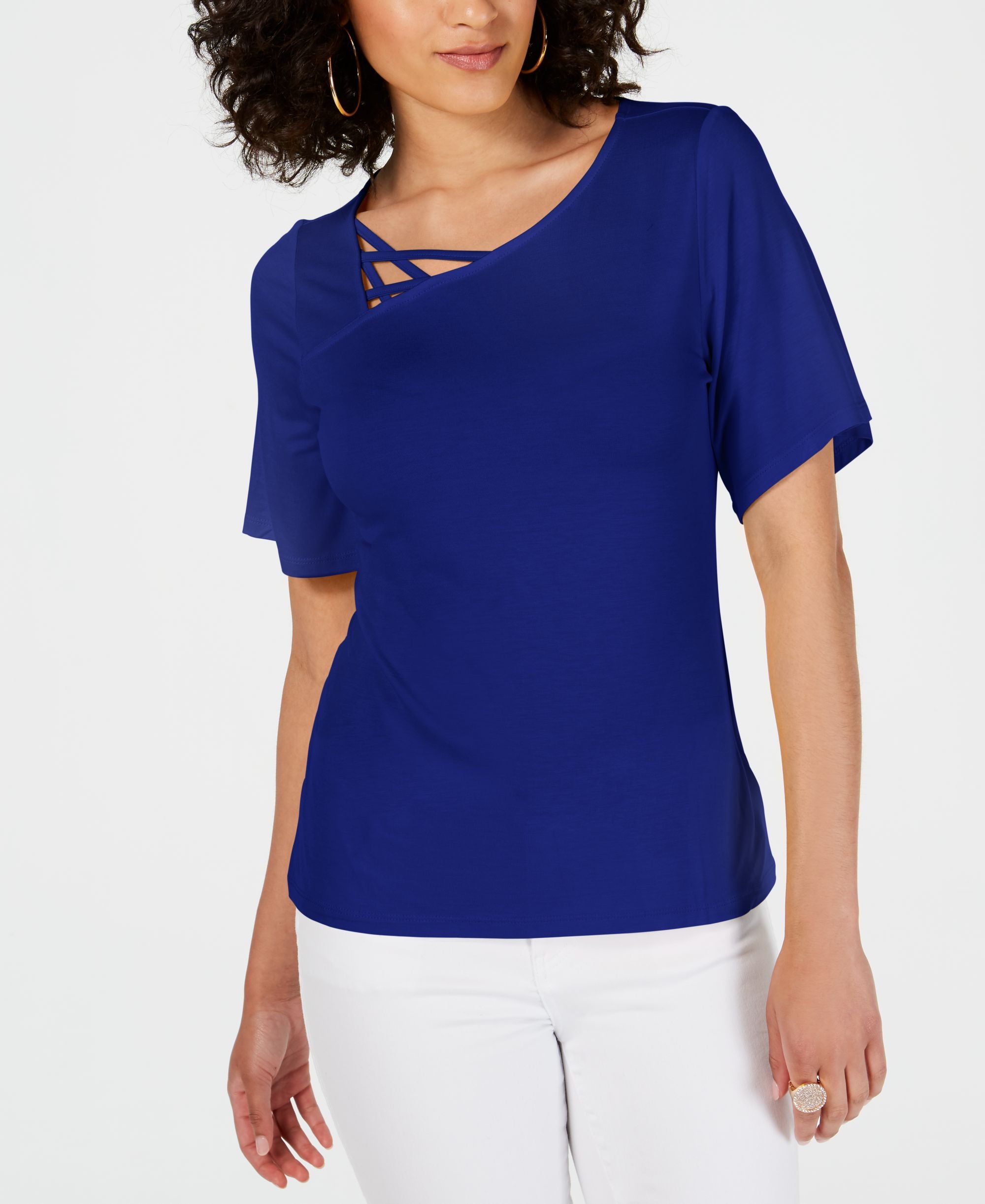 Thalia Sodi Asymmetric Lattice Neck Top